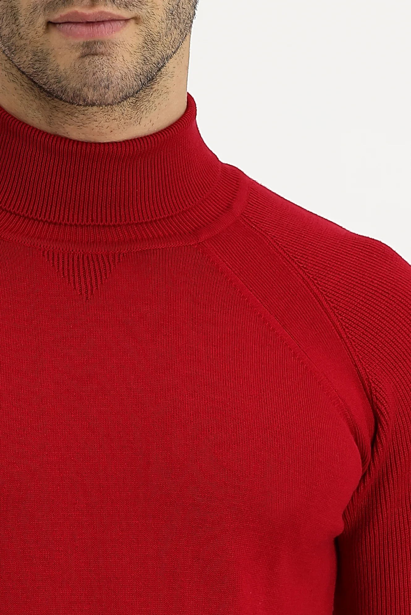 Koyu Kırmızı Balıkçı Yaka Slim Fit Dar Kesim Desenli Triko Kazak - Image 3