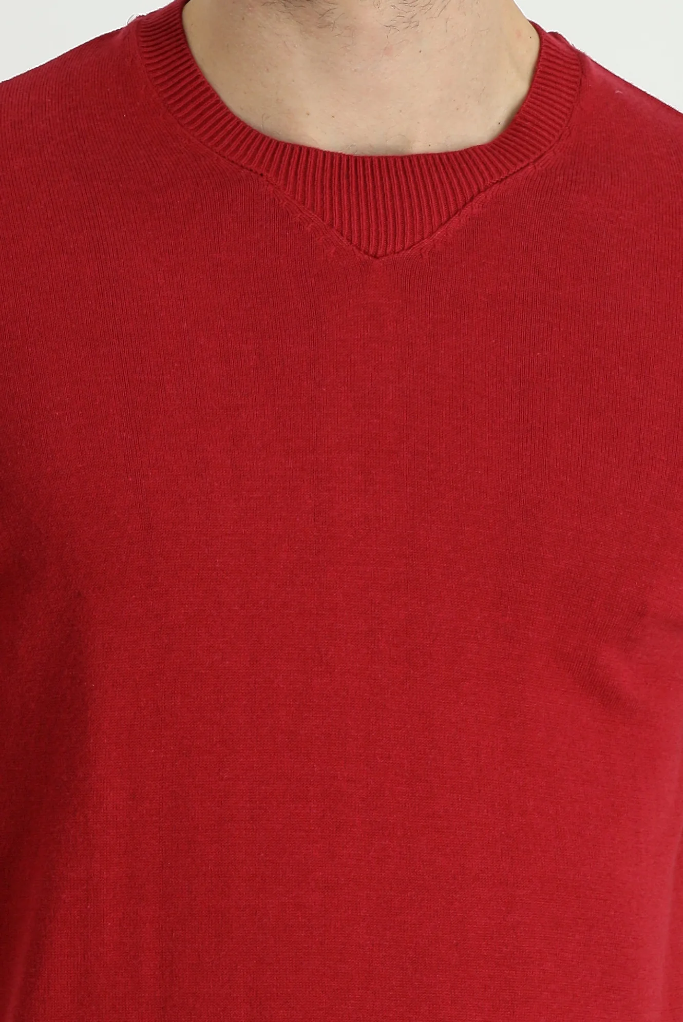 Koyu Kırmızı Bisiklet Yaka Slim Fit Dar Kesim Triko Kazak - Image 3