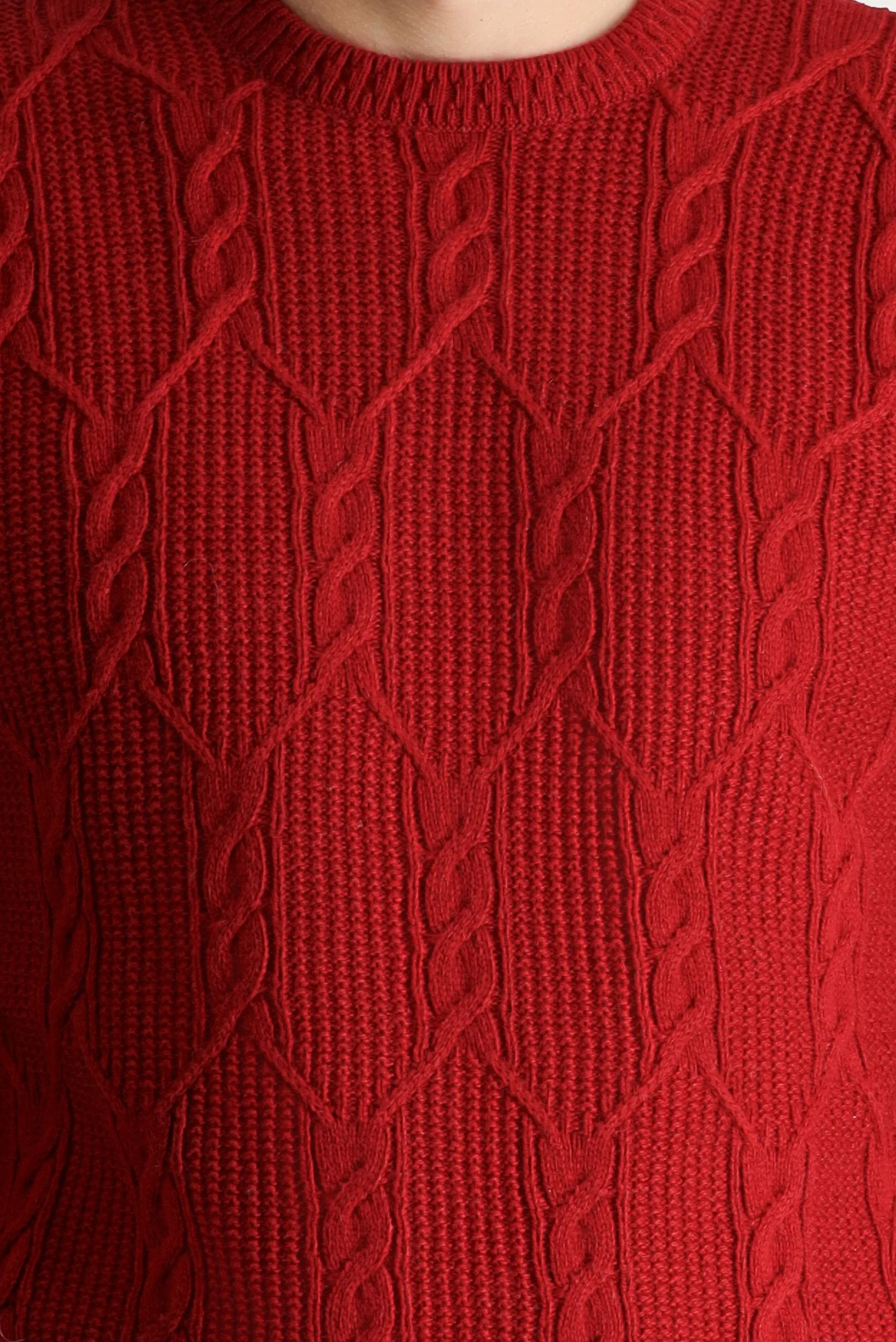 Koyu Kırmızı Bisiklet Yaka Slim Fit Dar Kesim Yünlü Desenli Triko Kazak - Image 4