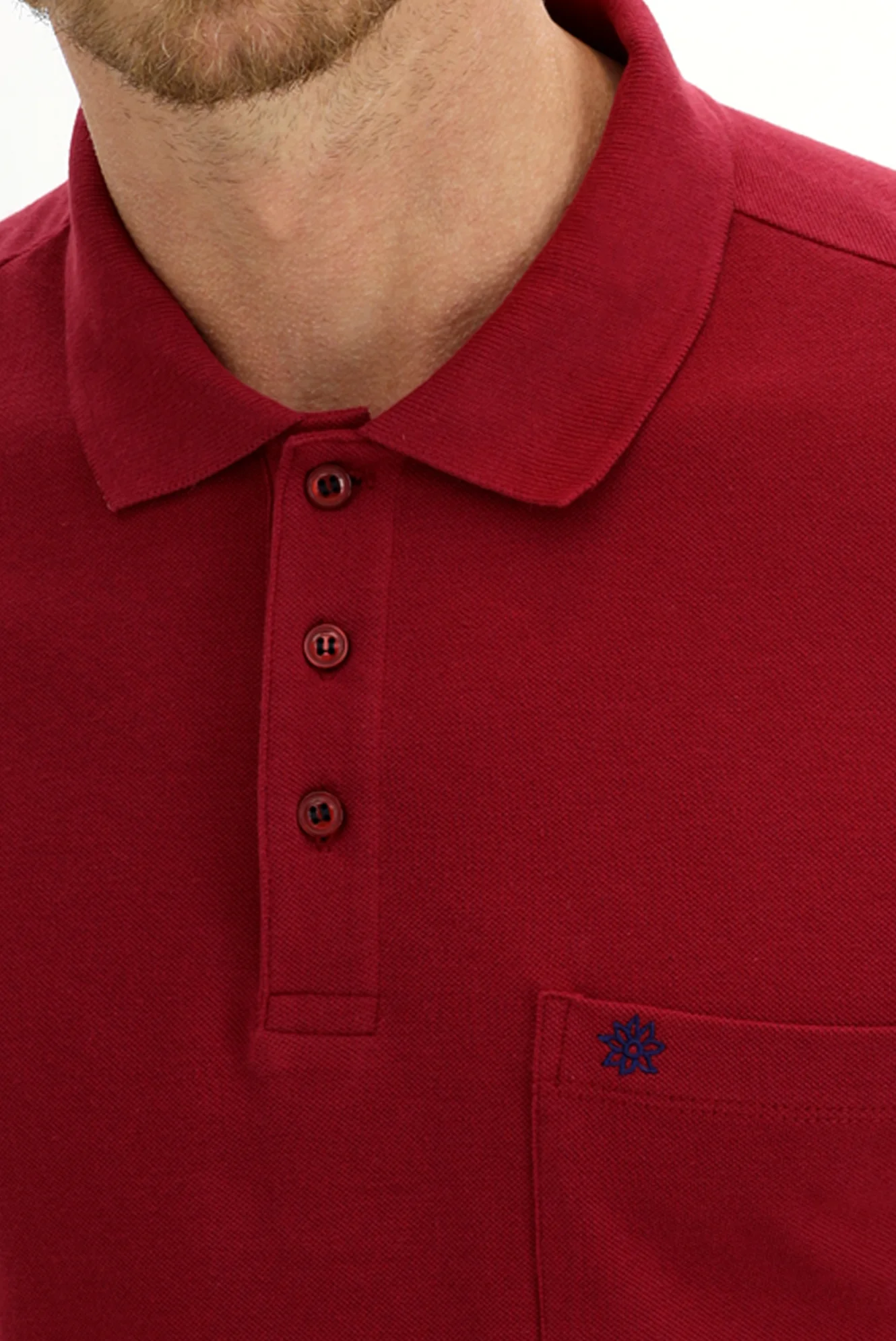 Koyu Kırmızı Cepli Polo Yaka Regular Fit Nakışlı Pamuk Tişört - Image 4