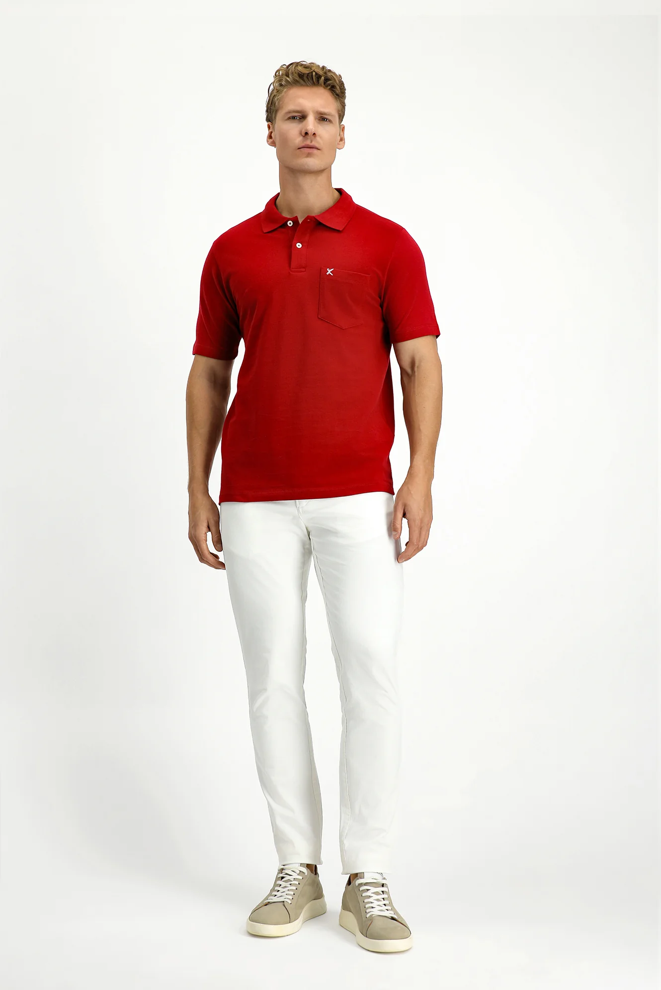 Koyu Kırmızı Polo Yaka Regular Fit Cepli Nakışlı %100 Pamuk Tişört - Image 2