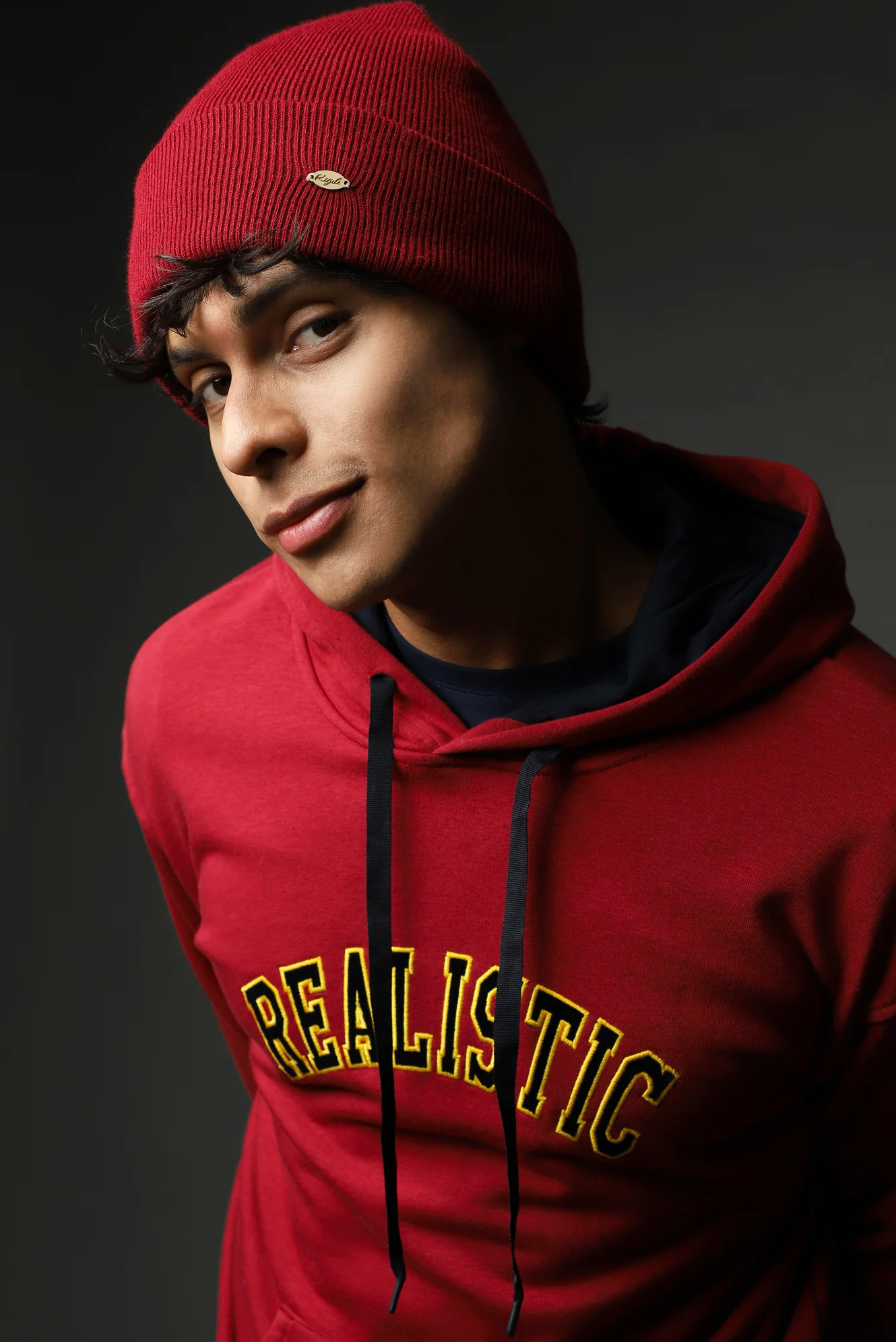 Koyu Kırmızı Kapüşonlu Nakışlı Oversize Pamuk Sweatshirt - Image 2