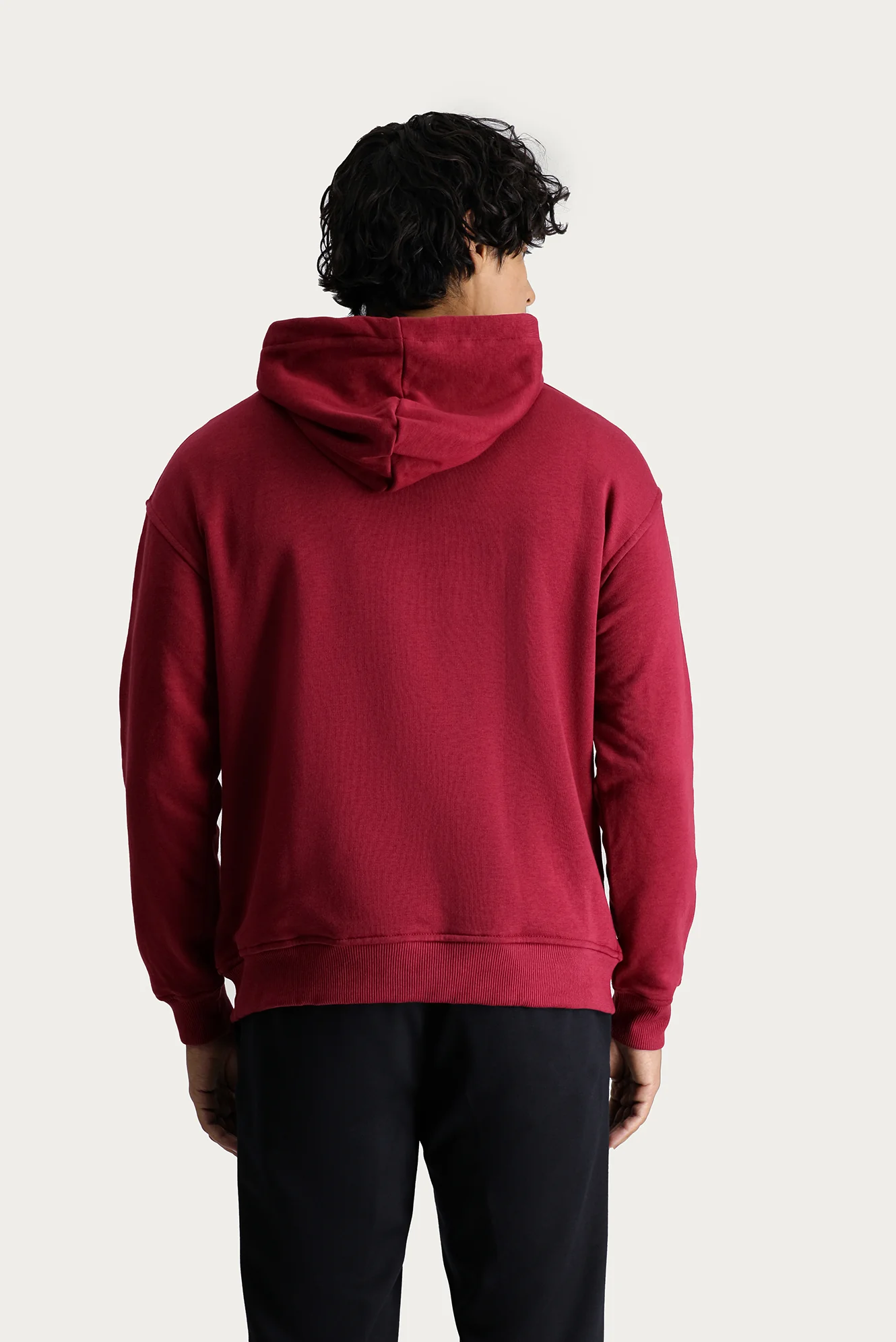 Koyu Kırmızı Kapüşonlu Nakışlı Oversize Pamuk Sweatshirt - Image 5