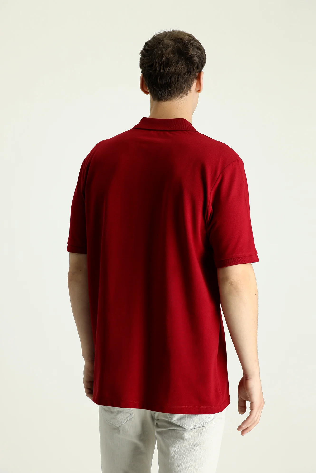Koyu Kırmızı Polo Yaka Regular Fit Nakışlı Pamuk Tişört - Image 3