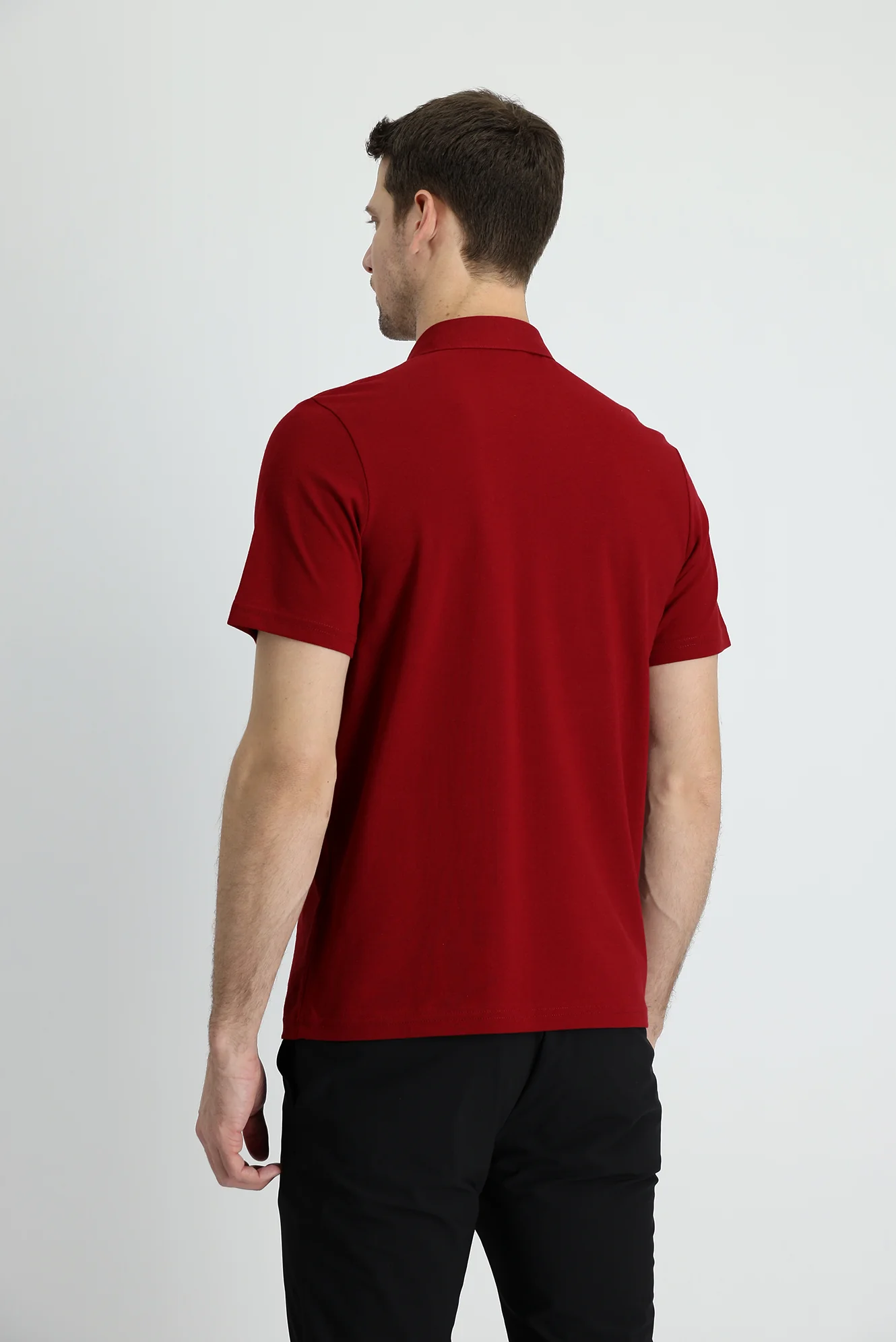 Koyu Kırmızı Polo Yaka Regular Fit Pamuk Tişört - Image 2
