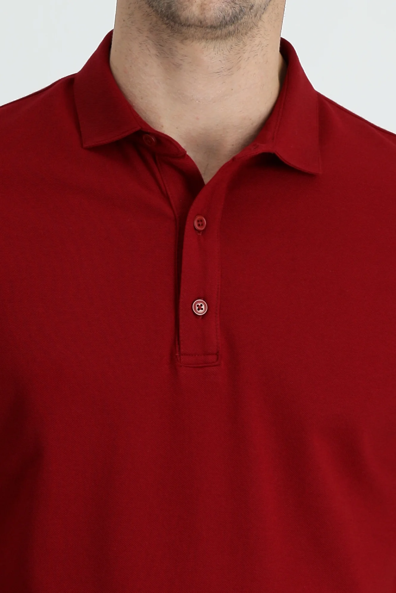 Koyu Kırmızı Polo Yaka Regular Fit Pamuk Tişört - Image 3