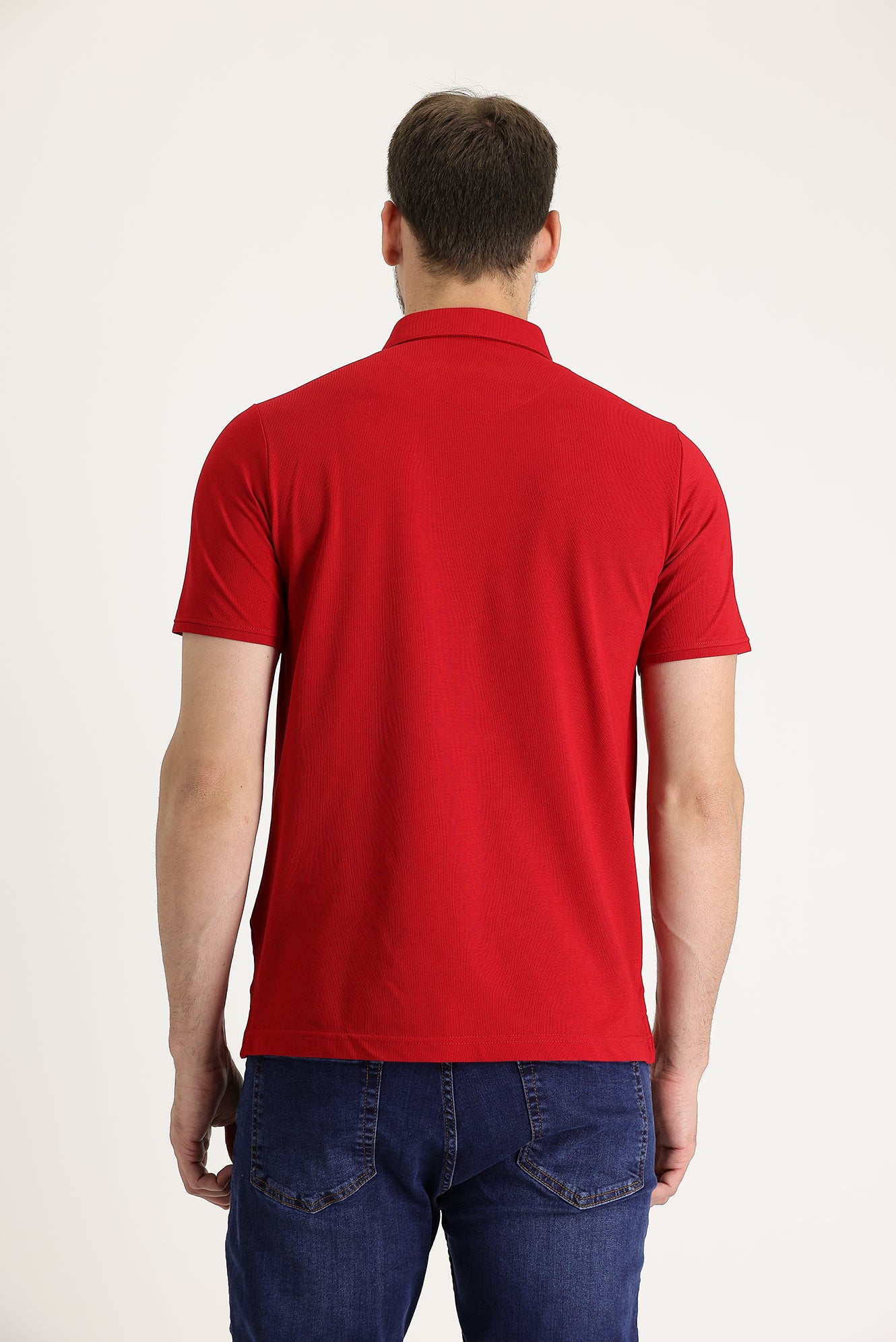 Koyu Kırmızı Polo Yaka Regular Fit Nakışlı Tişört - Image 3