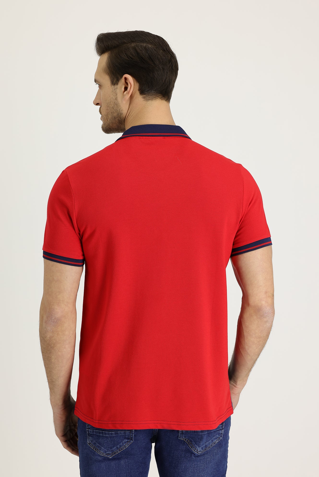 Koyu Kırmızı Polo Yaka Slim Fit Dar Kesim Desenli Pamuk Tişört - Image 4