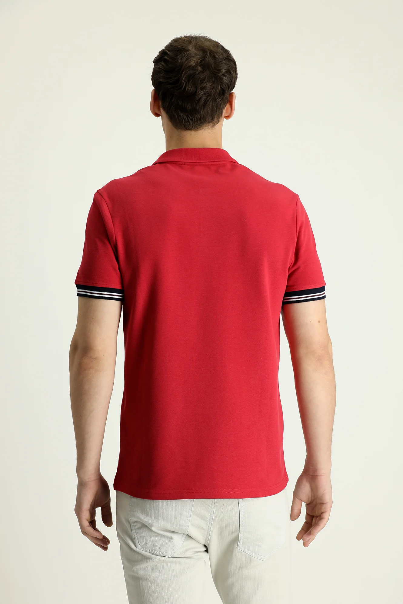 Koyu Kırmızı Polo Yaka Slim Fit Dar Kesim Desenli Pamuk Tişört - Image 3