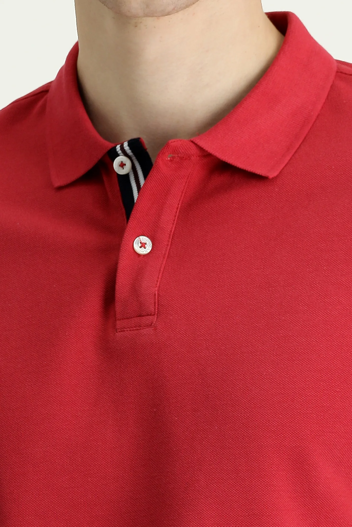 Koyu Kırmızı Polo Yaka Slim Fit Dar Kesim Desenli Pamuk Tişört - Image 4