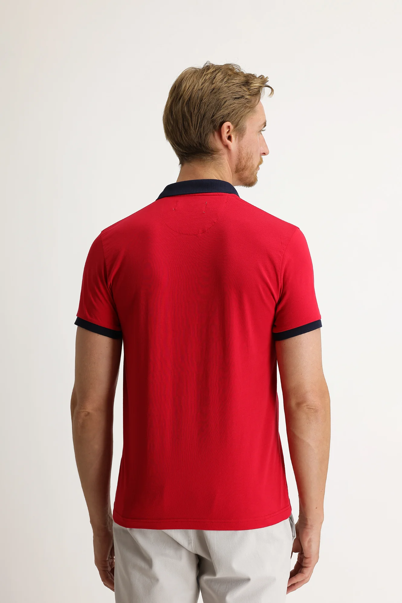 Koyu Kırmızı Polo Yaka Slim Fit Dar Kesim Desenli Tişört - Image 4
