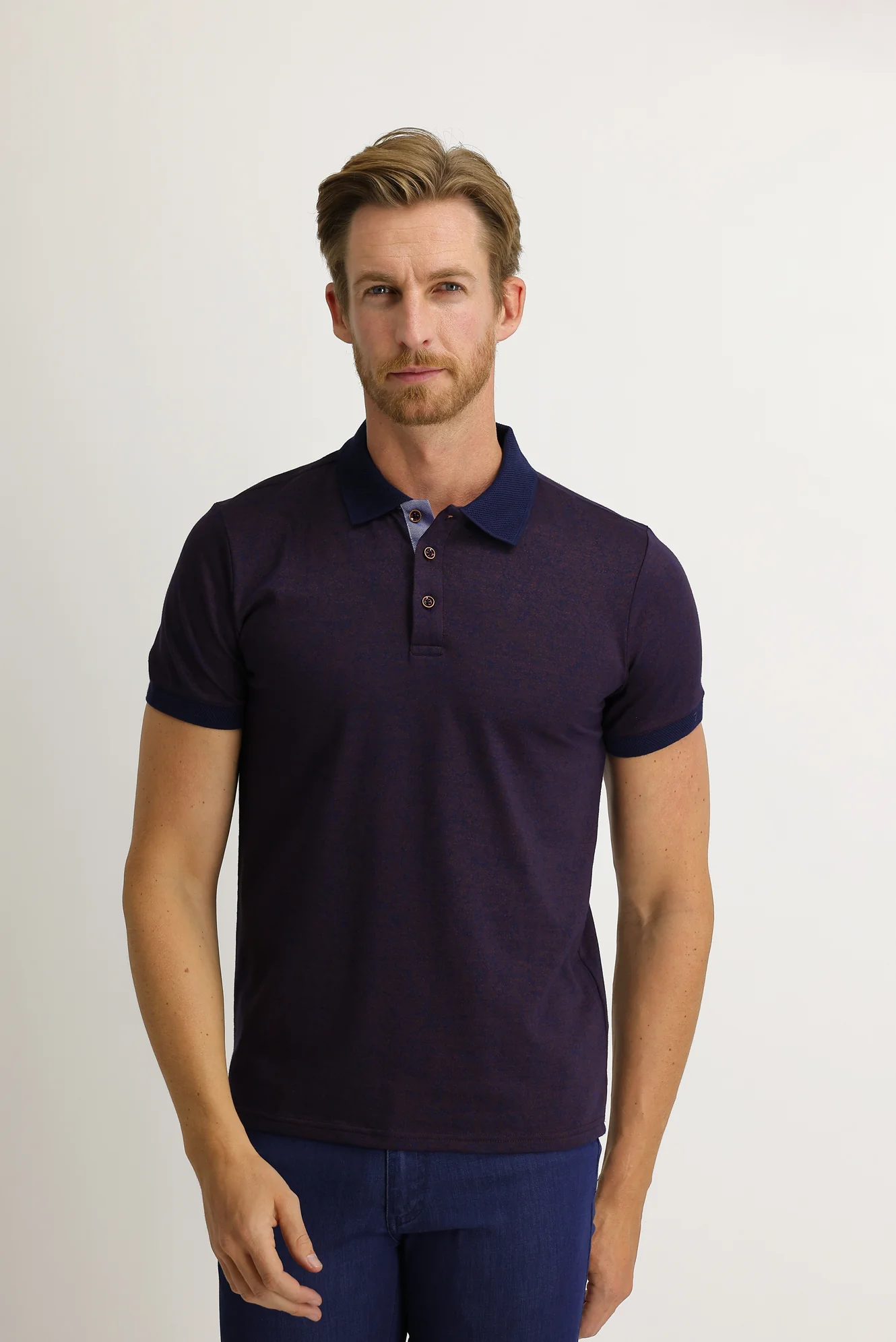 Koyu Kırmızı Polo Yaka Slim Fit Dar Kesim Desenli Tişört - Image 2