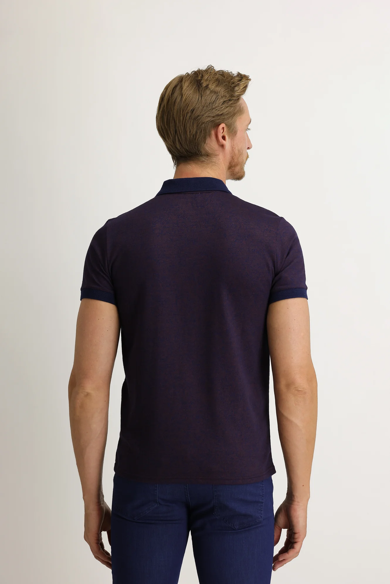 Koyu Kırmızı Polo Yaka Slim Fit Dar Kesim Desenli Tişört - Image 4