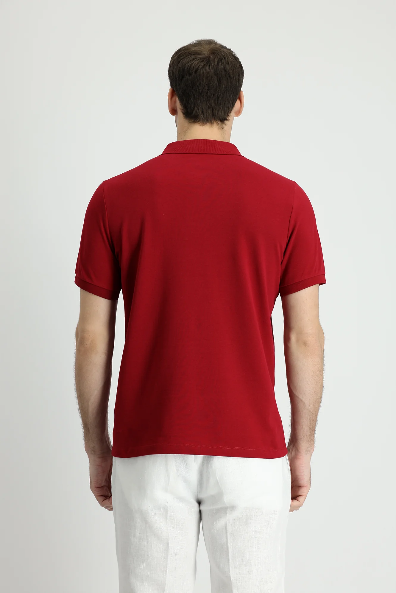 Koyu Kırmızı Polo Yaka Slim Fit Dar Kesim Nakışlı Pamuk Tişört - Image 3