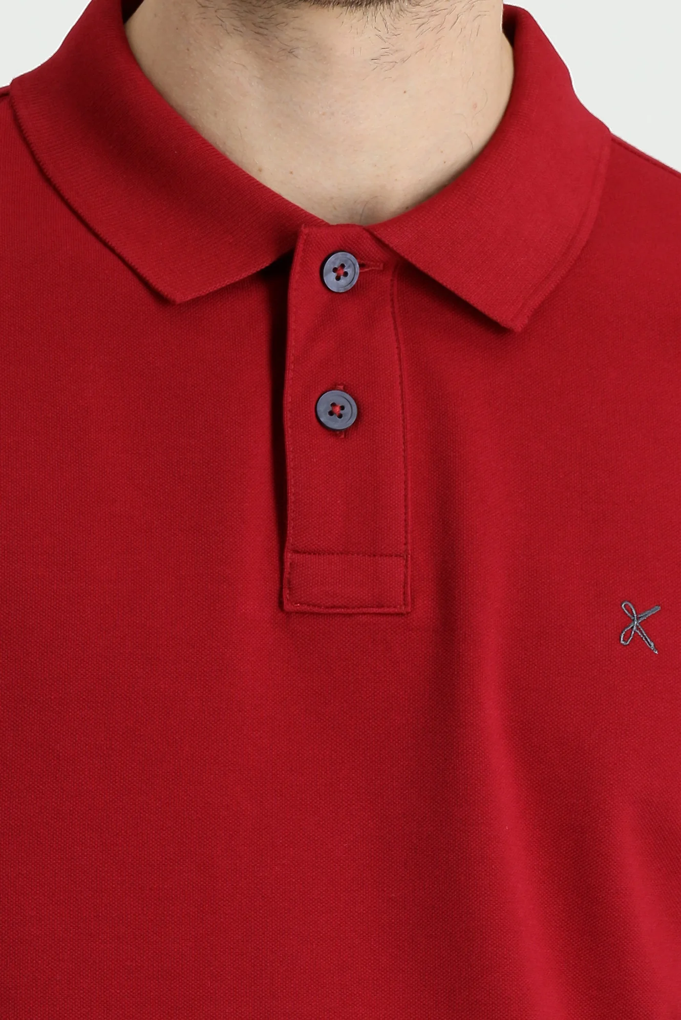 Koyu Kırmızı Polo Yaka Slim Fit Dar Kesim Nakışlı Pamuk Tişört - Image 4