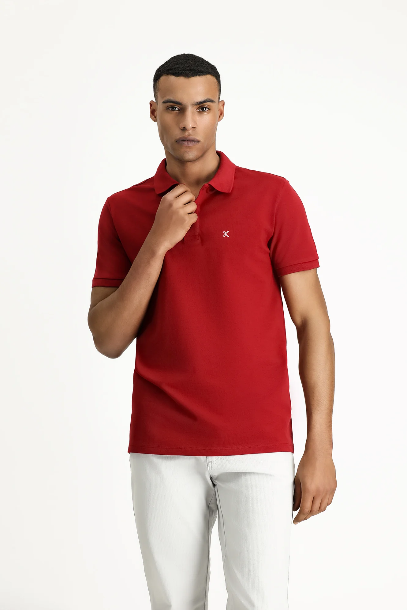Koyu Kırmızı Polo Yaka Slim Fit Nakışlı %100 Pamuk Tişört - Image 2