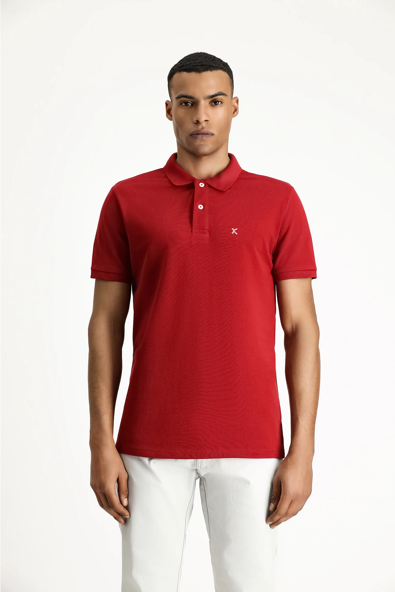 Koyu Kırmızı Polo Yaka Slim Fit Nakışlı %100 Pamuk Tişört - Image 3