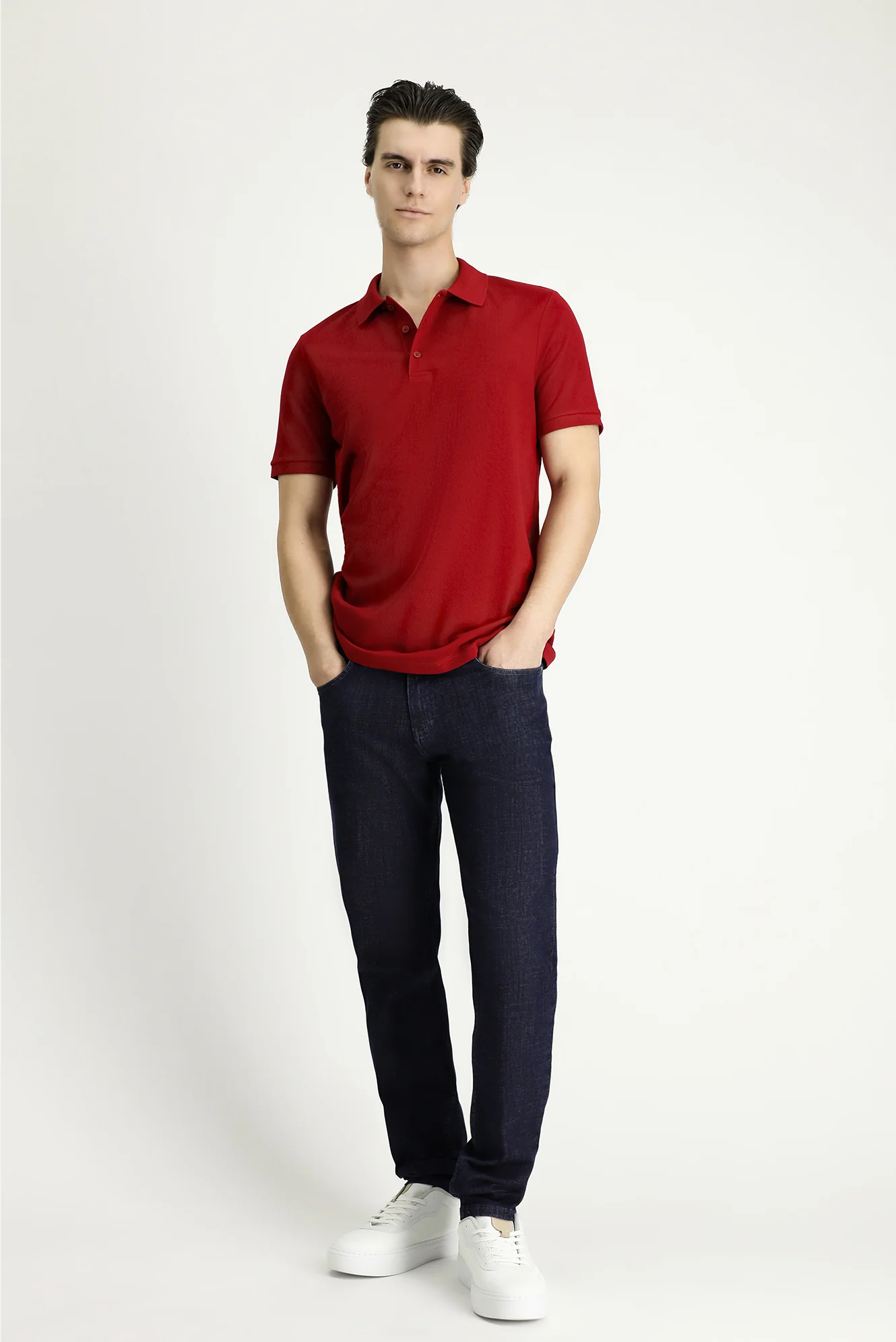 Koyu Kırmızı Slim Fit Dar Kesim Nakışlı Pamuk Polo Yaka Tişört - Image 2