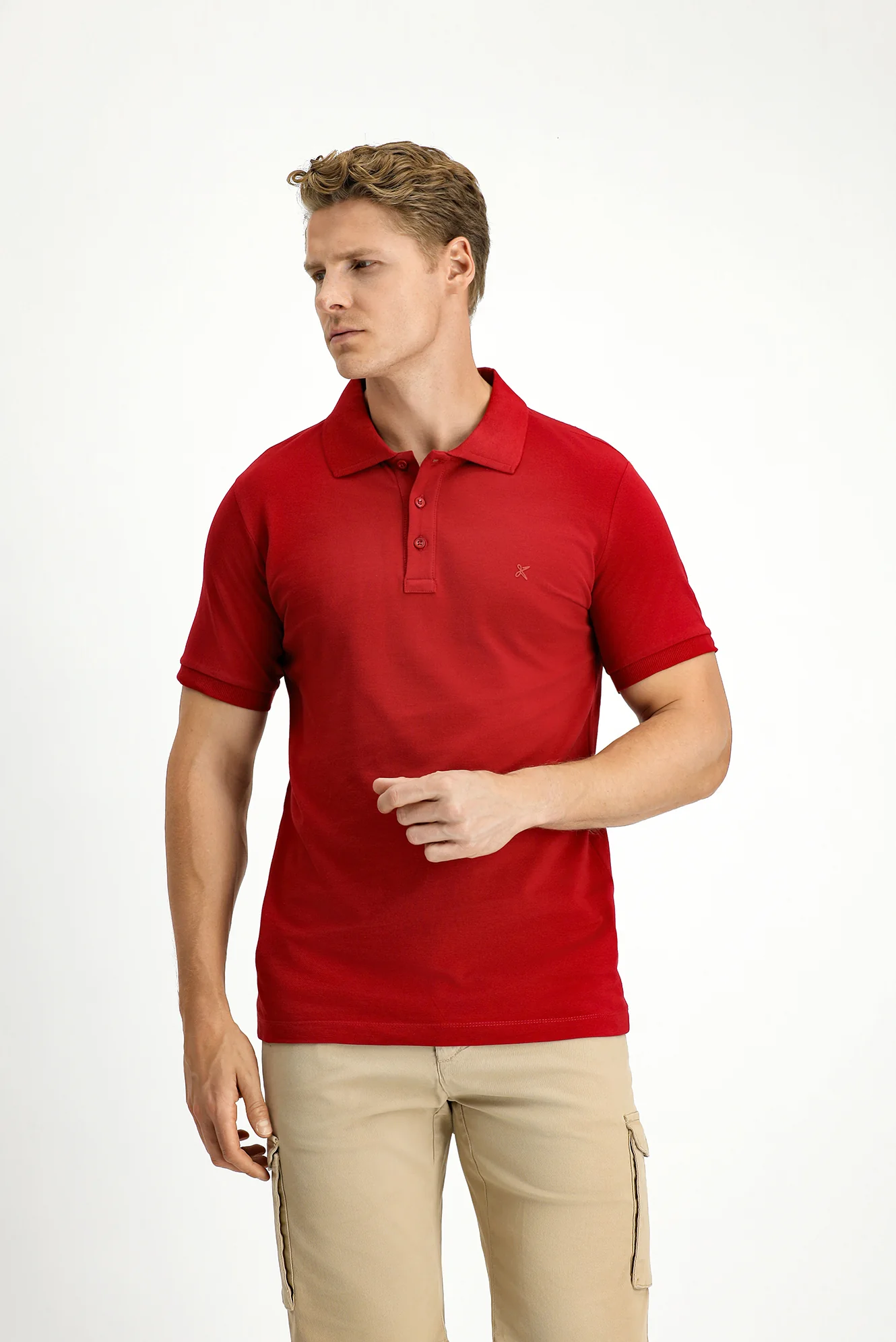 Koyu Kırmızı Slim Fit Dar Kesim Pamuk Kıvrılmaz Polo Yaka Tişört - Image 3