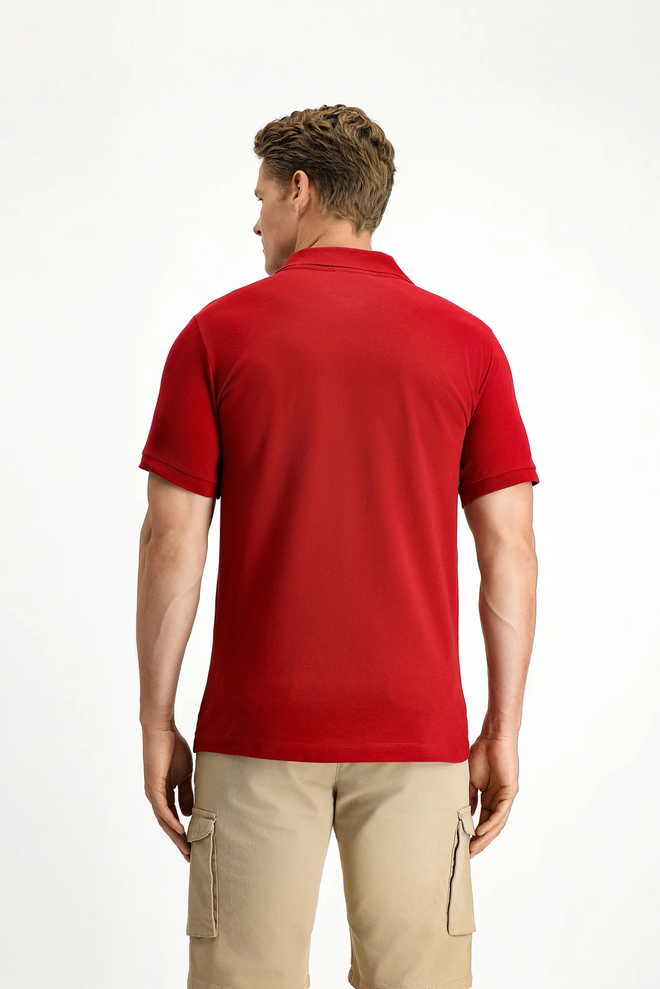Koyu Kırmızı Slim Fit Dar Kesim Pamuk Kıvrılmaz Polo Yaka Tişört - Image 4
