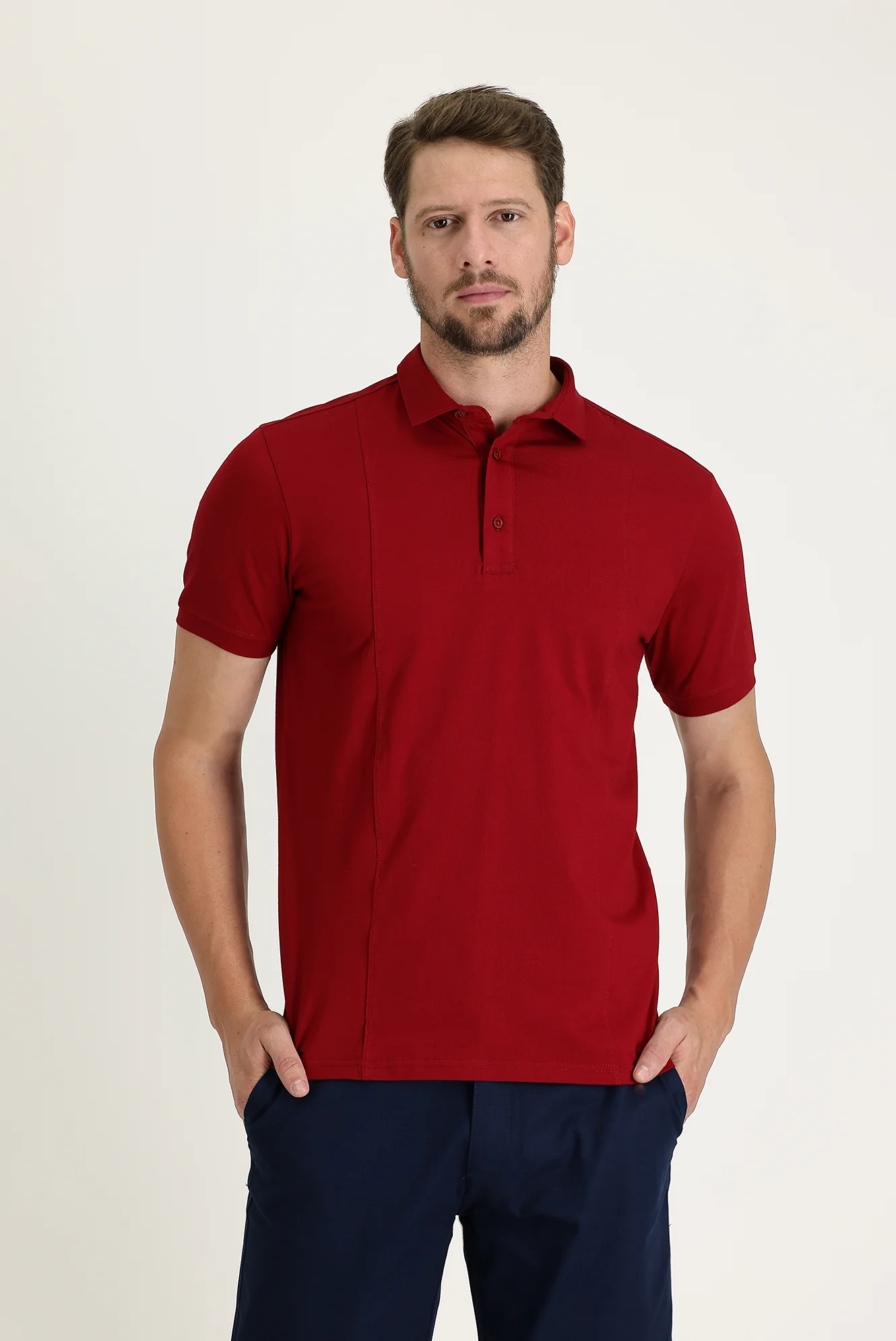 Koyu Kırmızı Slim Fit Dar Kesim Pamuklu Süprem Polo Yaka Tişört - Image 2