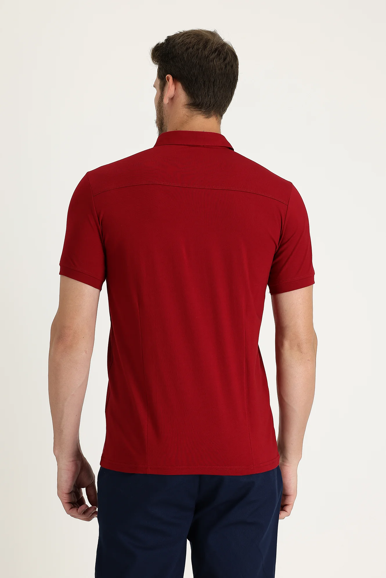 Koyu Kırmızı Slim Fit Dar Kesim Pamuklu Süprem Polo Yaka Tişört - Image 3