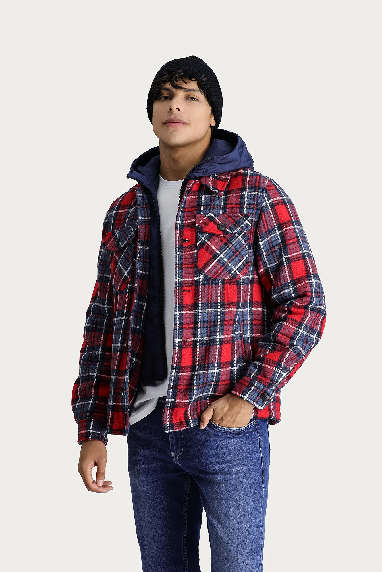 Koyu Kırmızı Slim Fit Dar Kesim Yünlü Kapüşonlu Spor Mont - Image 2