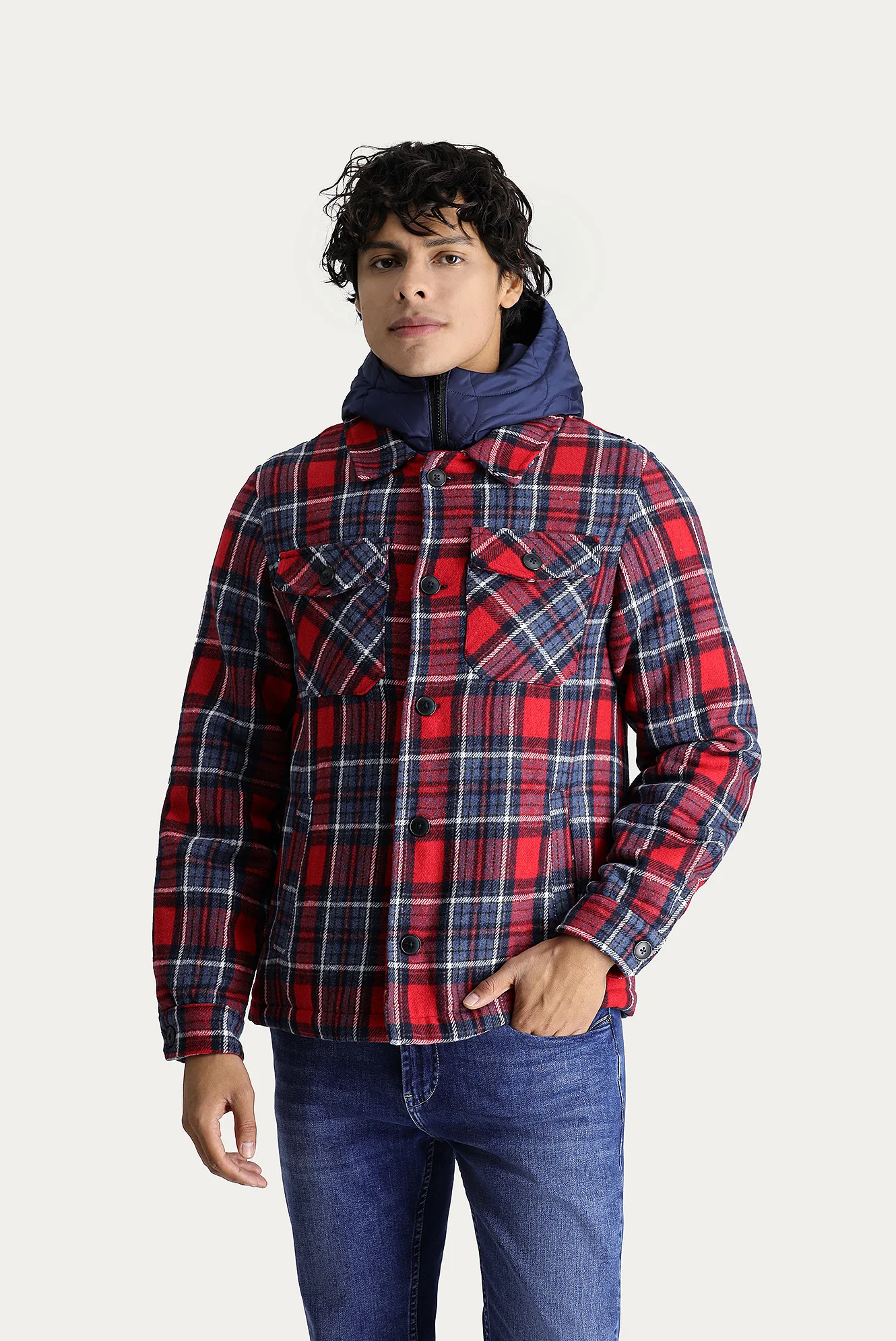 Koyu Kırmızı Slim Fit Dar Kesim Yünlü Kapüşonlu Spor Mont - Image 3