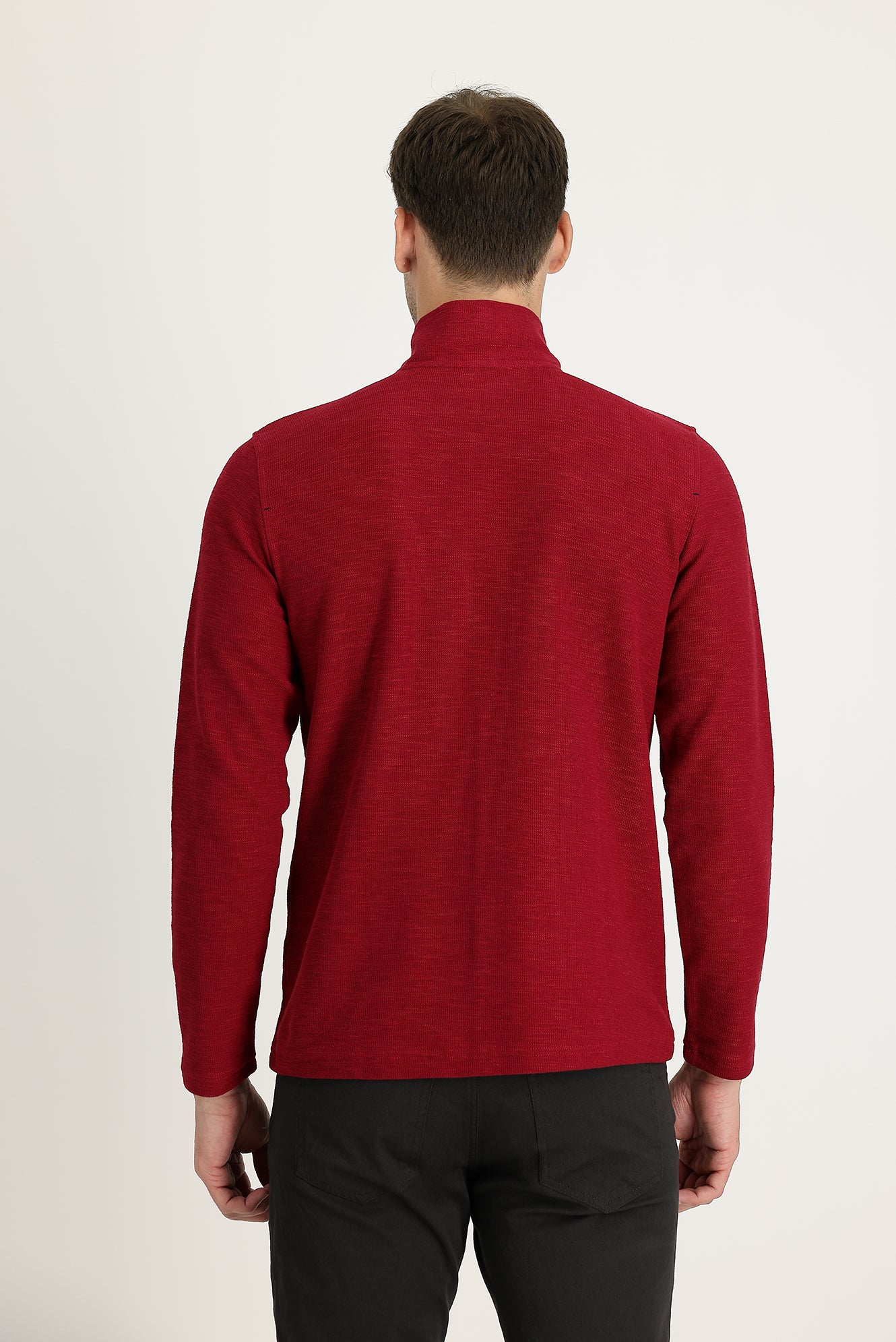 Koyu Kırmızı Yarım Balıkçı Yaka Fermuarlı Nakışlı Sweatshirt - Image 2