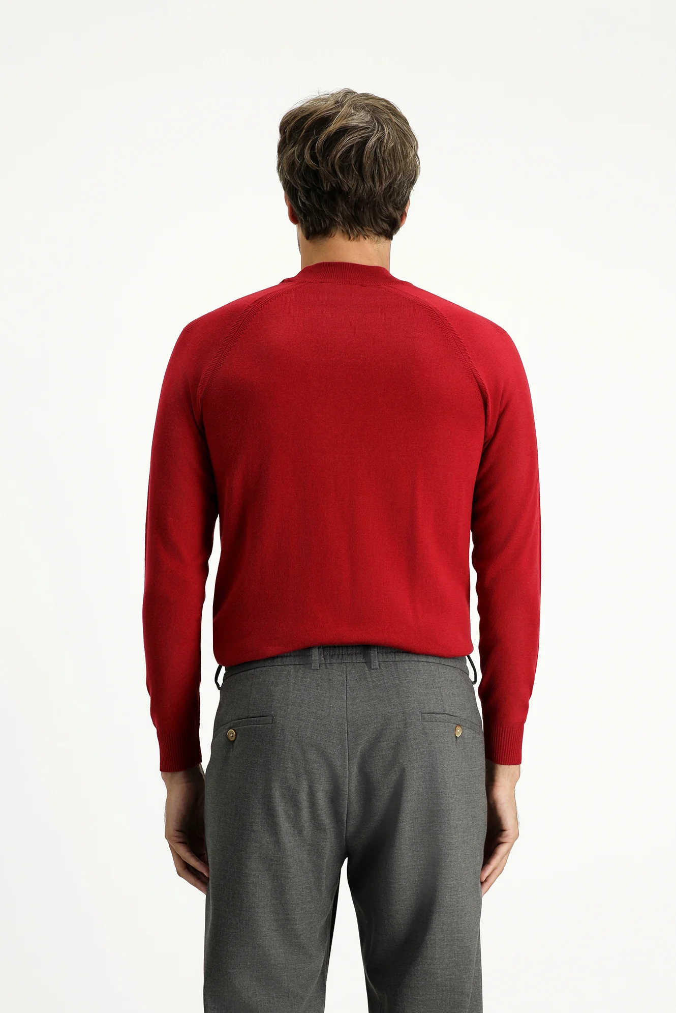 Koyu Kırmızı Yarım Balıkçı Yaka Slim Fit Dar Kesim Pamuklu Triko Kazak - Image 4