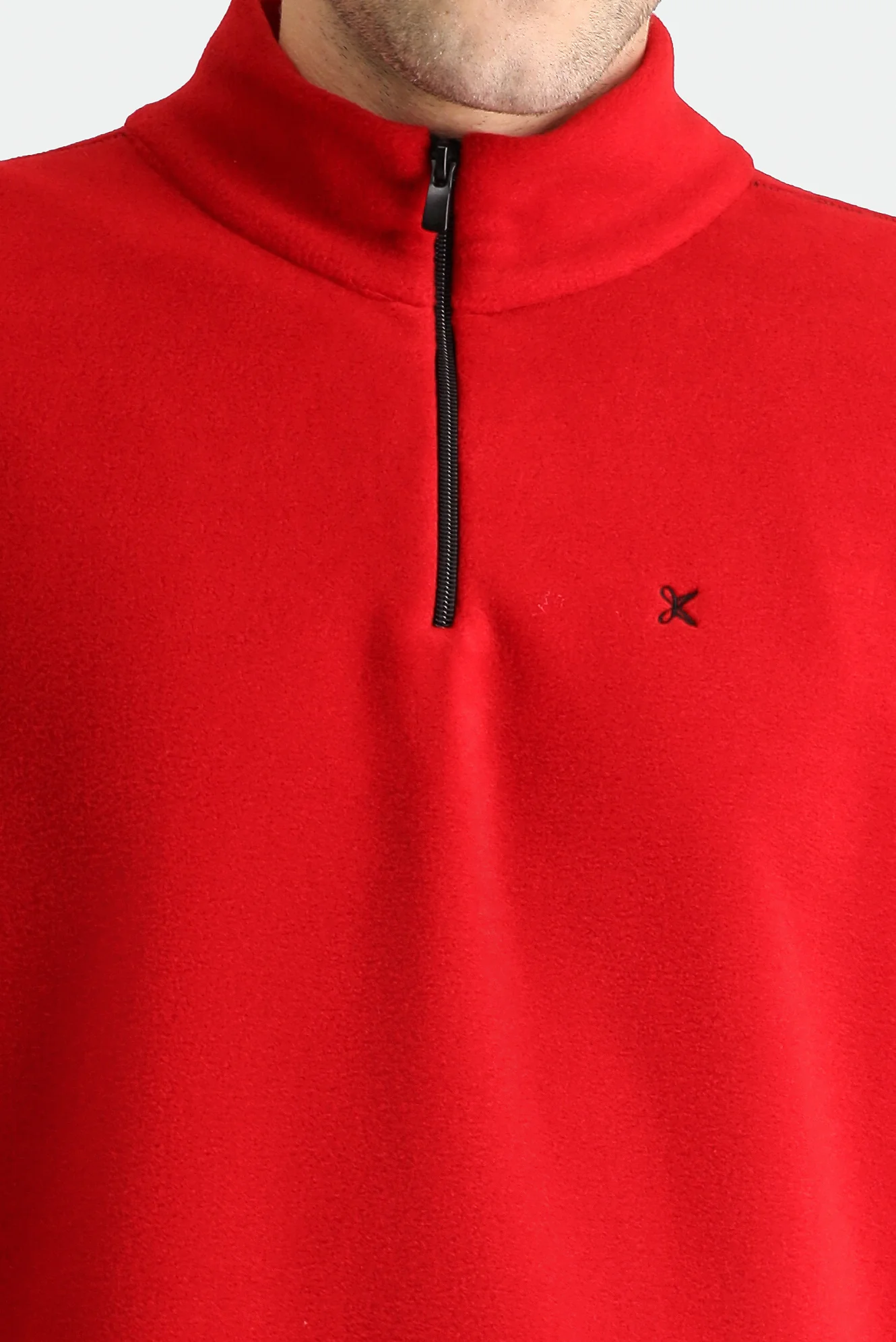 Koyu Kırmızı Yarım Fermuarlı Dik Yaka Soğuk Geçirmez Tüylenme Yapmayan Polar Sweatshirt - Image 5