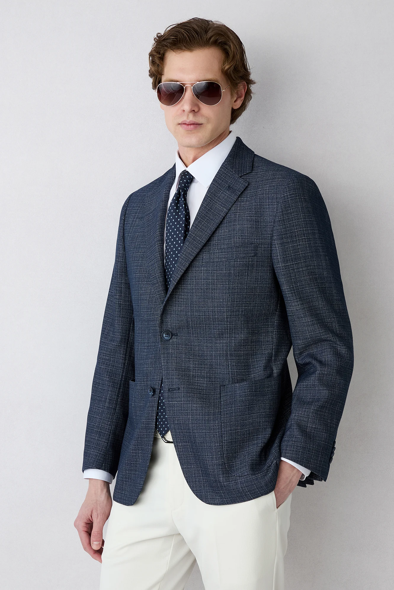 Koyu Lacivert 4 Drop Relaxed Fit Rahat Kesim Mono Yaka Torba Cep Desenli Ceket