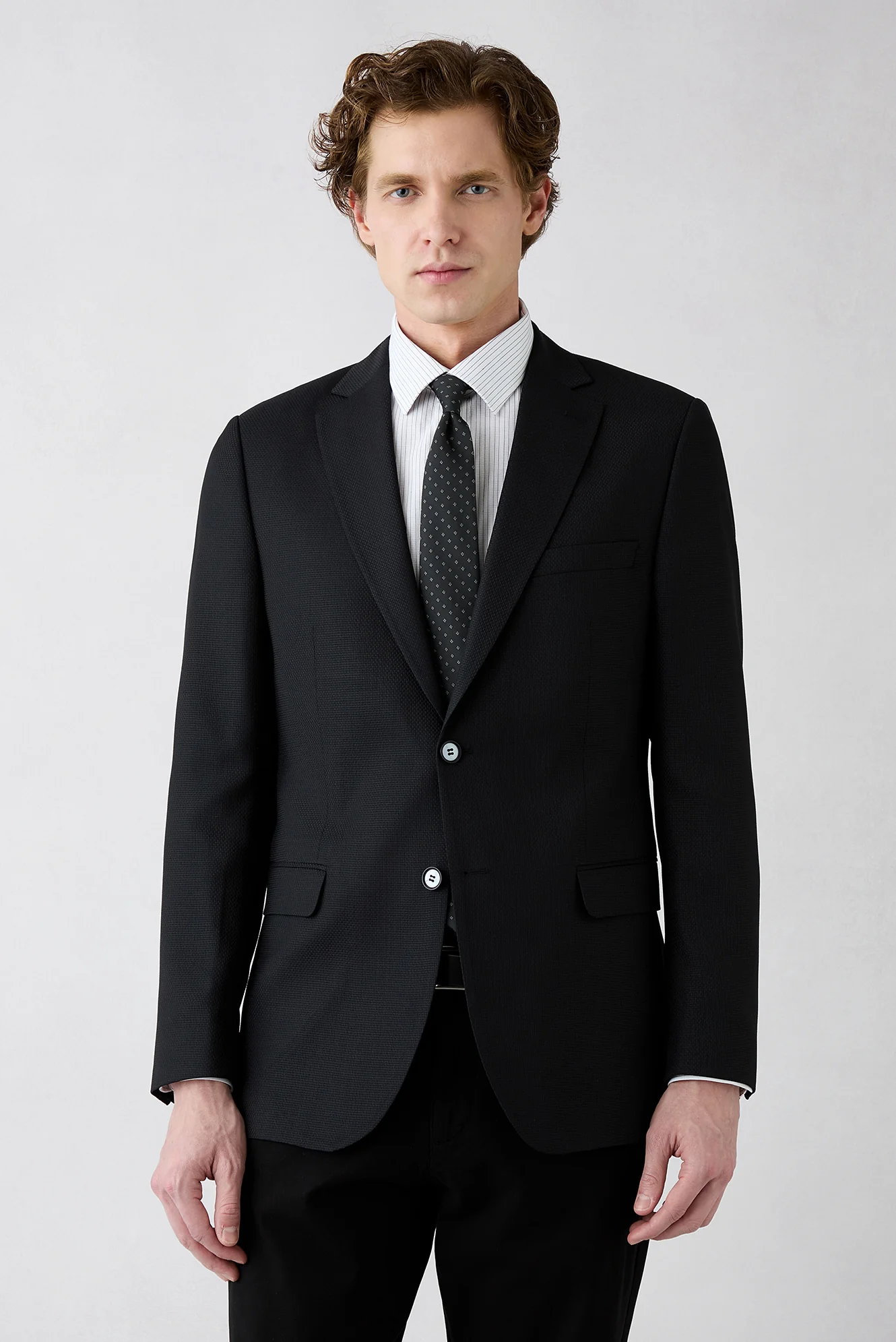Koyu Lacivert 4 Drop Relaxed Fit Rahat Kesim Mono Yaka Klasik Yünlü Ceket - Image 3