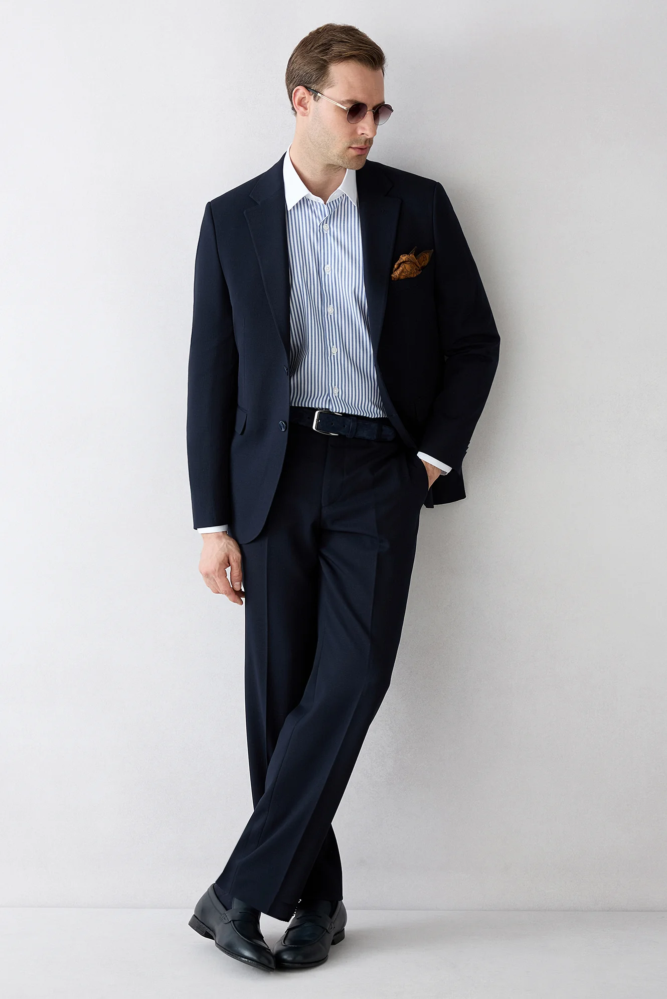Koyu Lacivert 4 Drop Relaxed Fit Rahat Kesim Mono Yaka Likralı Takım Elbise - Image 7