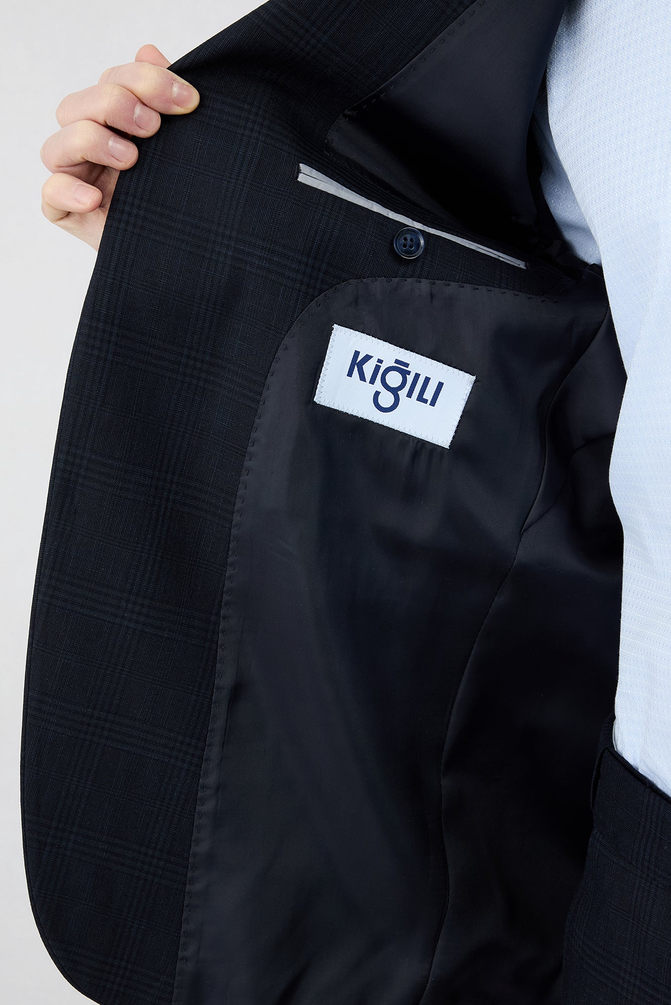 Koyu Lacivert 4 Drop Relaxed Fit Rahat Kesim Mono Yaka Ekose Beli Lastikli Likralı Takım Elbise - Image 4