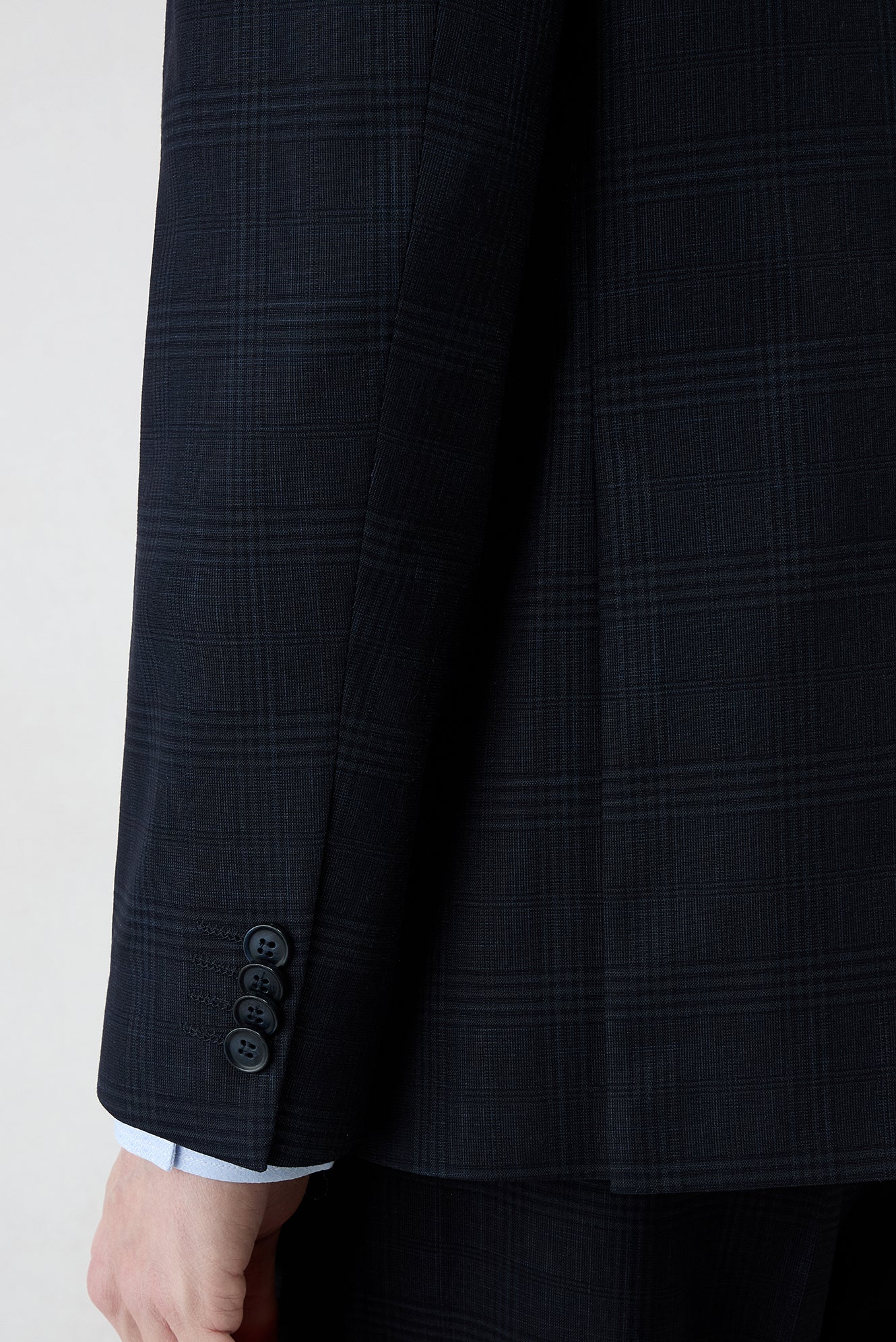 Koyu Lacivert 4 Drop Relaxed Fit Rahat Kesim Mono Yaka Ekose Beli Lastikli Likralı Takım Elbise - Image 5