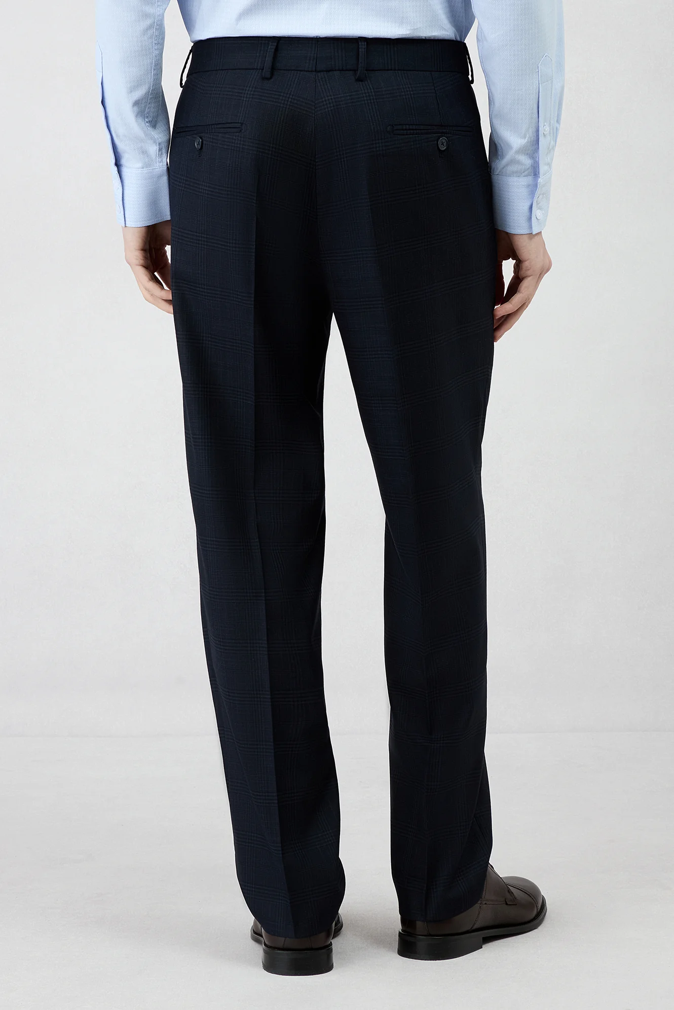 Koyu Lacivert 4 Drop Relaxed Fit Rahat Kesim Mono Yaka Ekose Beli Lastikli Likralı Takım Elbise - Image 7