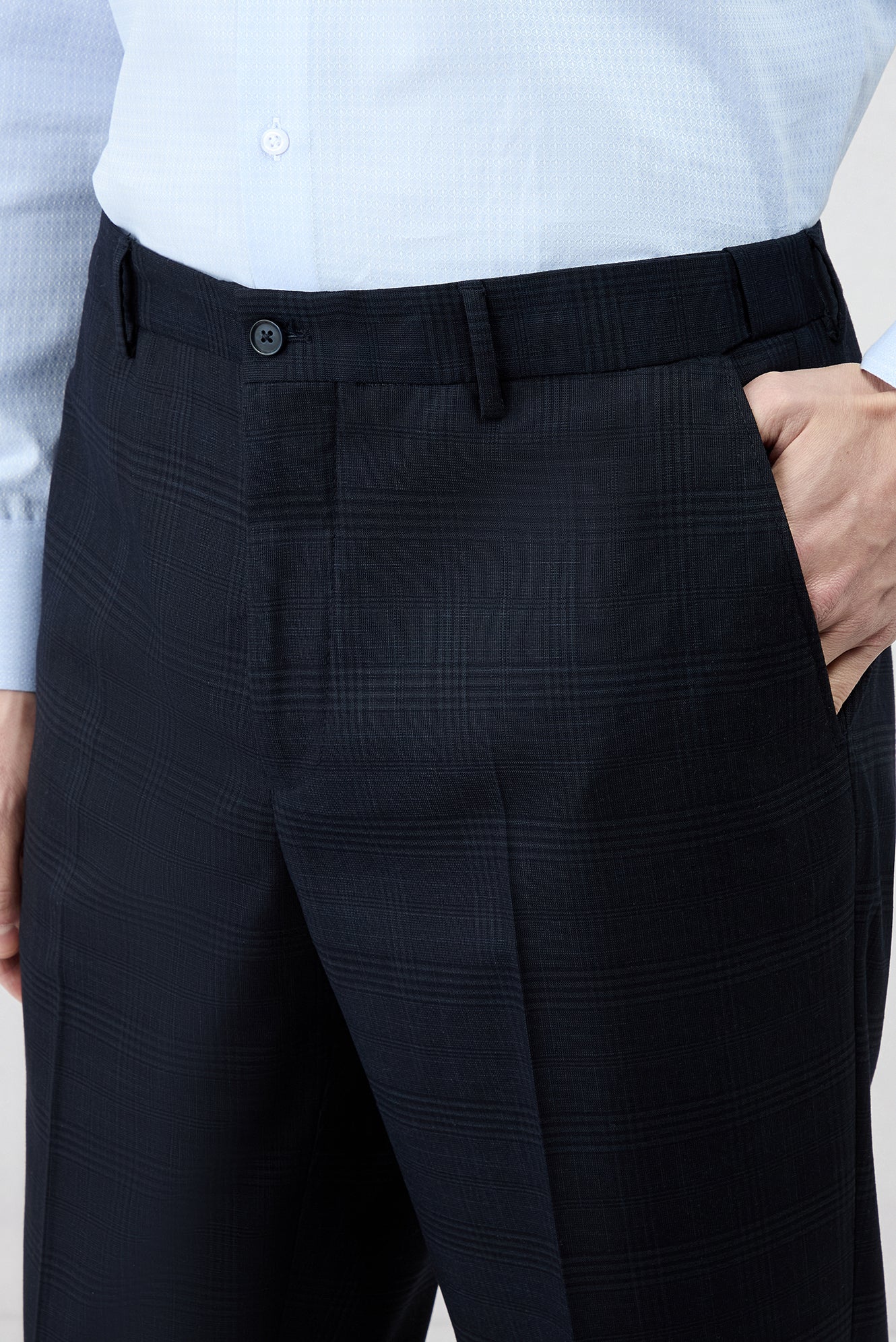 Koyu Lacivert 4 Drop Relaxed Fit Rahat Kesim Mono Yaka Ekose Beli Lastikli Likralı Takım Elbise - Image 8