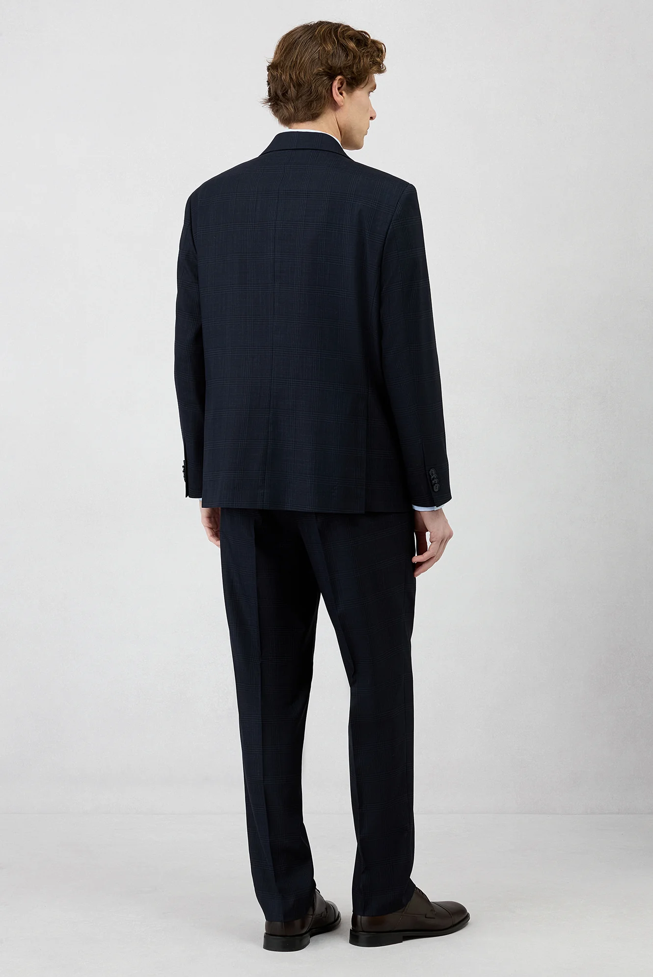 Koyu Lacivert 4 Drop Relaxed Fit Rahat Kesim Mono Yaka Ekose Beli Lastikli Likralı Takım Elbise - Image 9