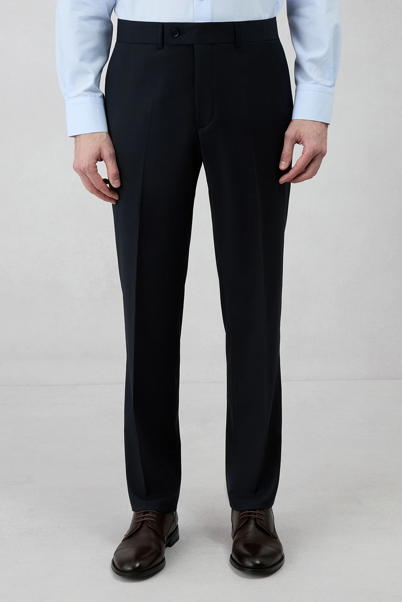 Koyu Lacivert 4 Drop Relaxed Fit Rahat Kesim Yünlü Çizgili Mono Yaka Takım Elbise - Image 6