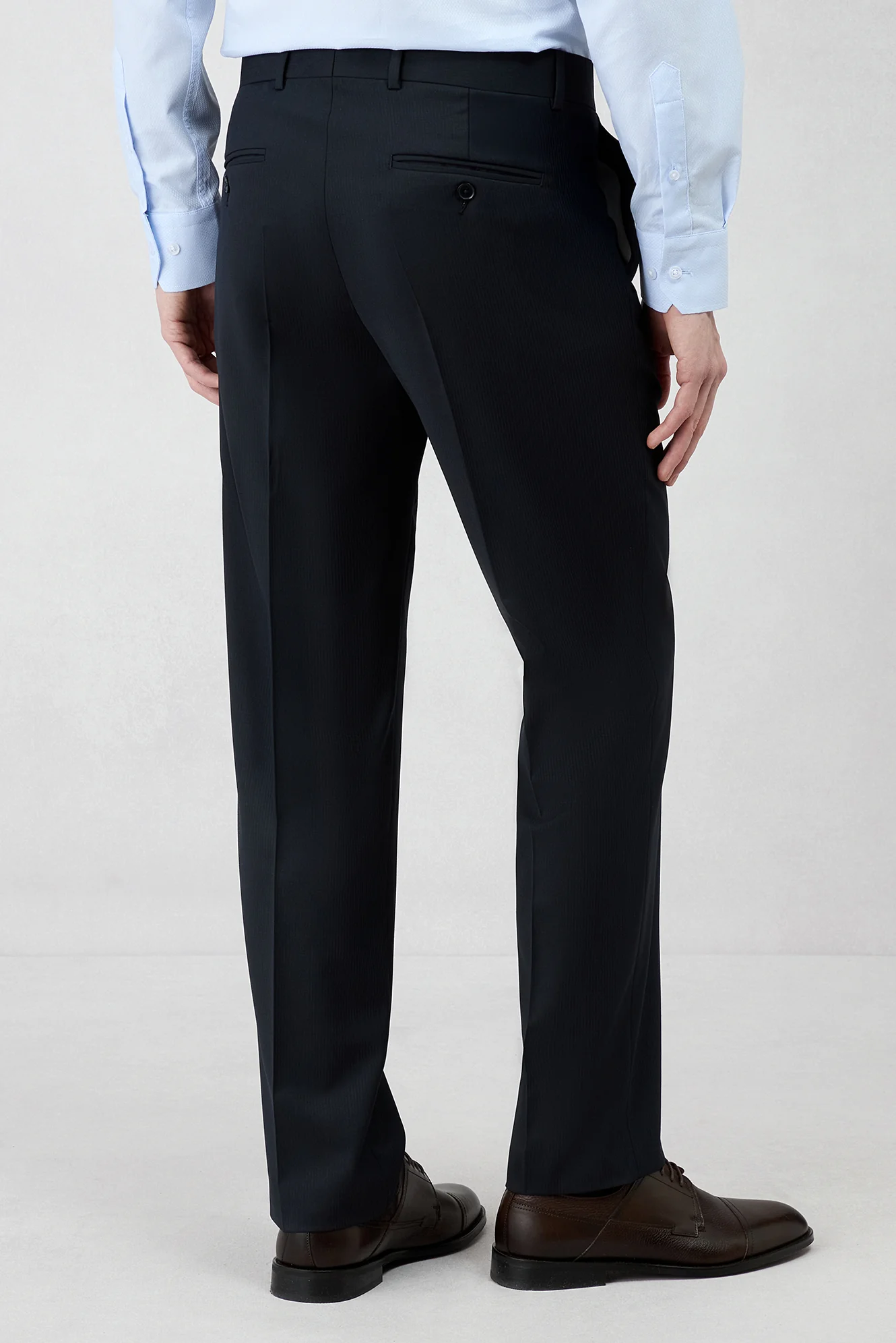 Koyu Lacivert 4 Drop Relaxed Fit Rahat Kesim Yünlü Çizgili Mono Yaka Takım Elbise - Image 8