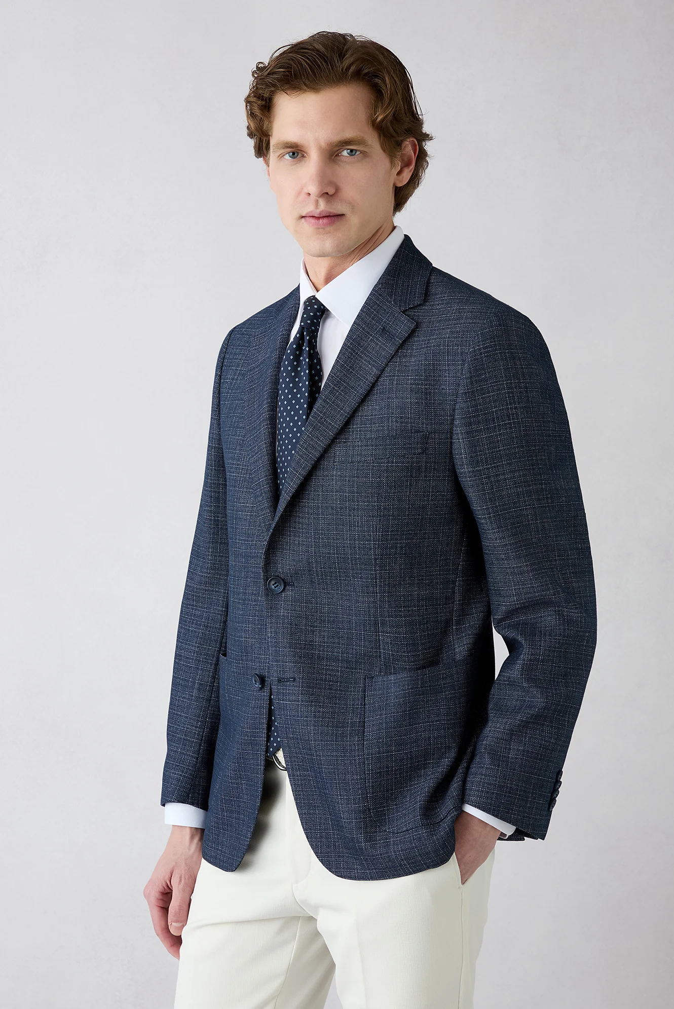 Koyu Lacivert 6 Drop Regular Fit Standart Kesim Mono Yaka Torba Cep Desenli Ceket - Image 3