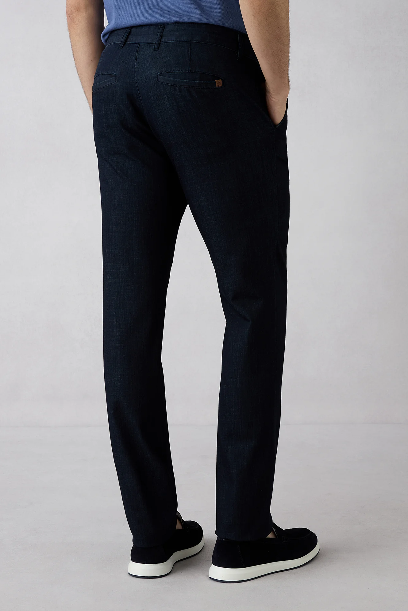 Koyu Lacivert Regular Fit Standart Kesim Desenli Yandan Cep Kanvas / Chino Pantolon - Image 6