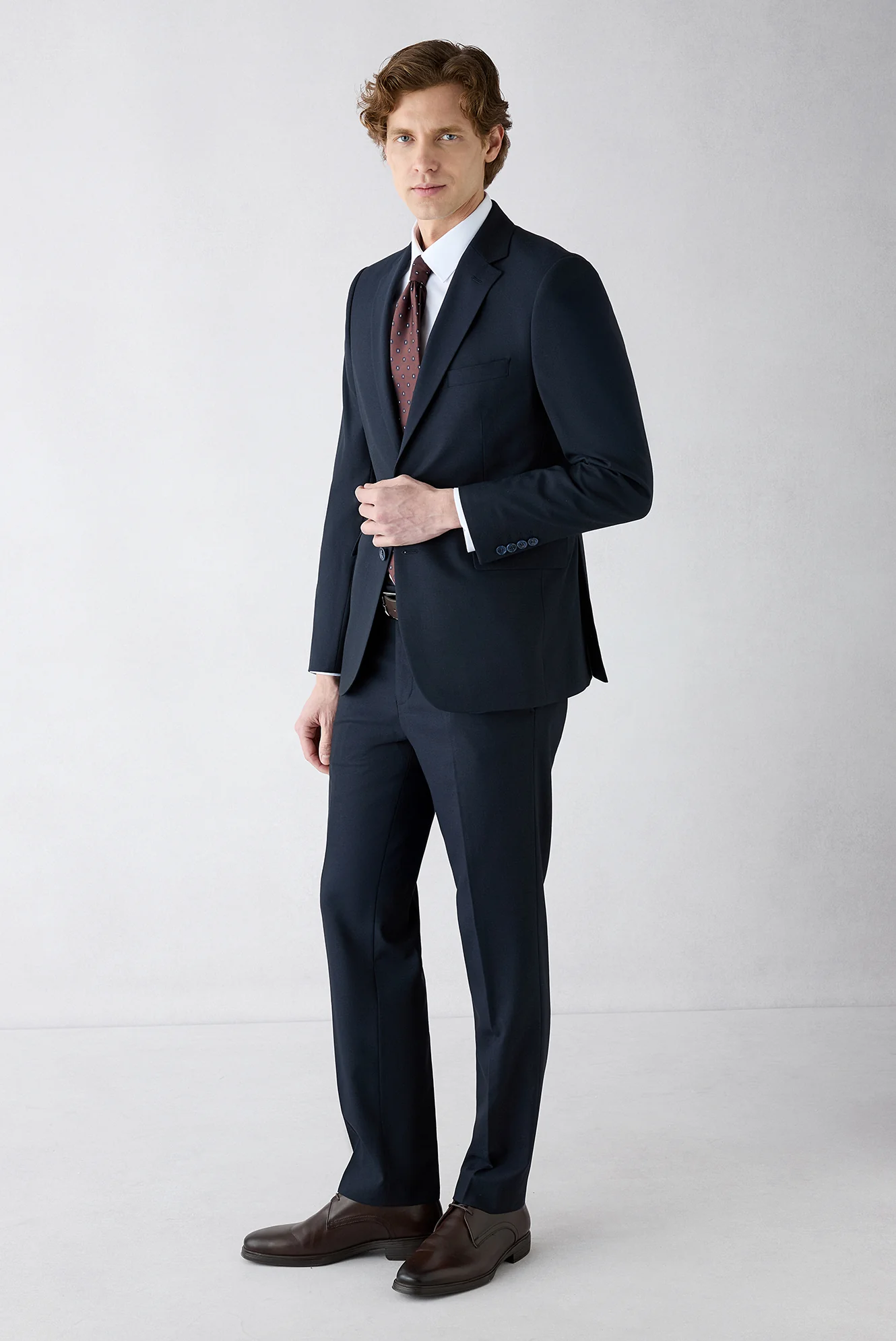 Koyu Lacivert 6 Drop Regular Fit Standart Kesim Mono Yaka Yünlü Takım Elbise - Image 2