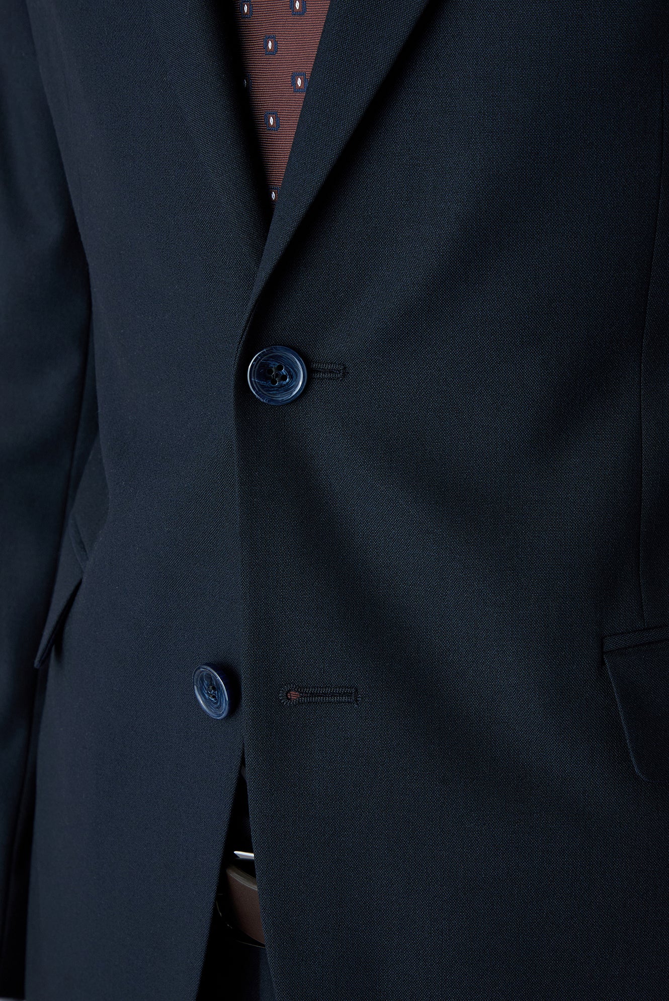 Koyu Lacivert 7 Drop Slim Fit Dar Kesim Mono Yaka Yünlü Takım Elbise - Image 3