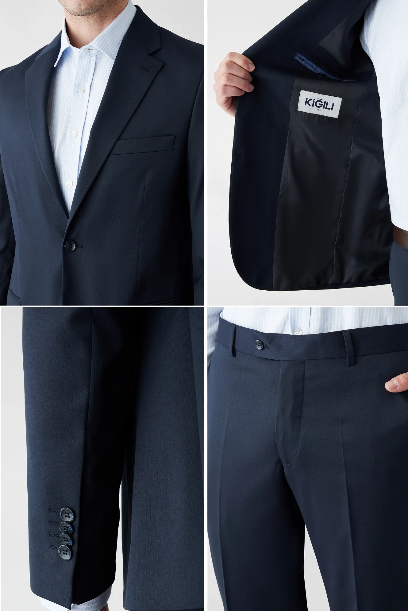 Koyu Lacivert 7 Drop Slim Fit Dar Kesim Mono Yaka Likralı Düz Takım Elbise - Image 3