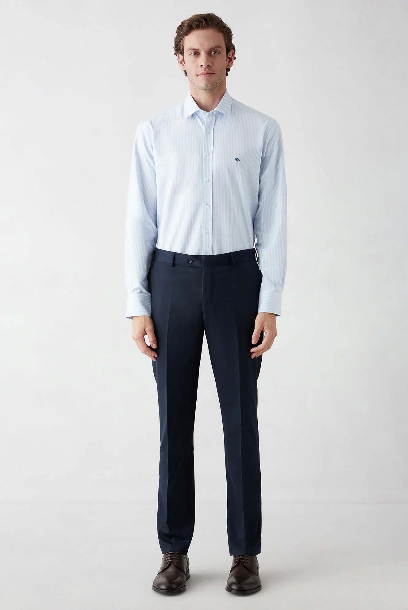 Koyu Lacivert 7 Drop Slim Fit Dar Kesim Mono Yaka Likralı Düz Takım Elbise - Image 4
