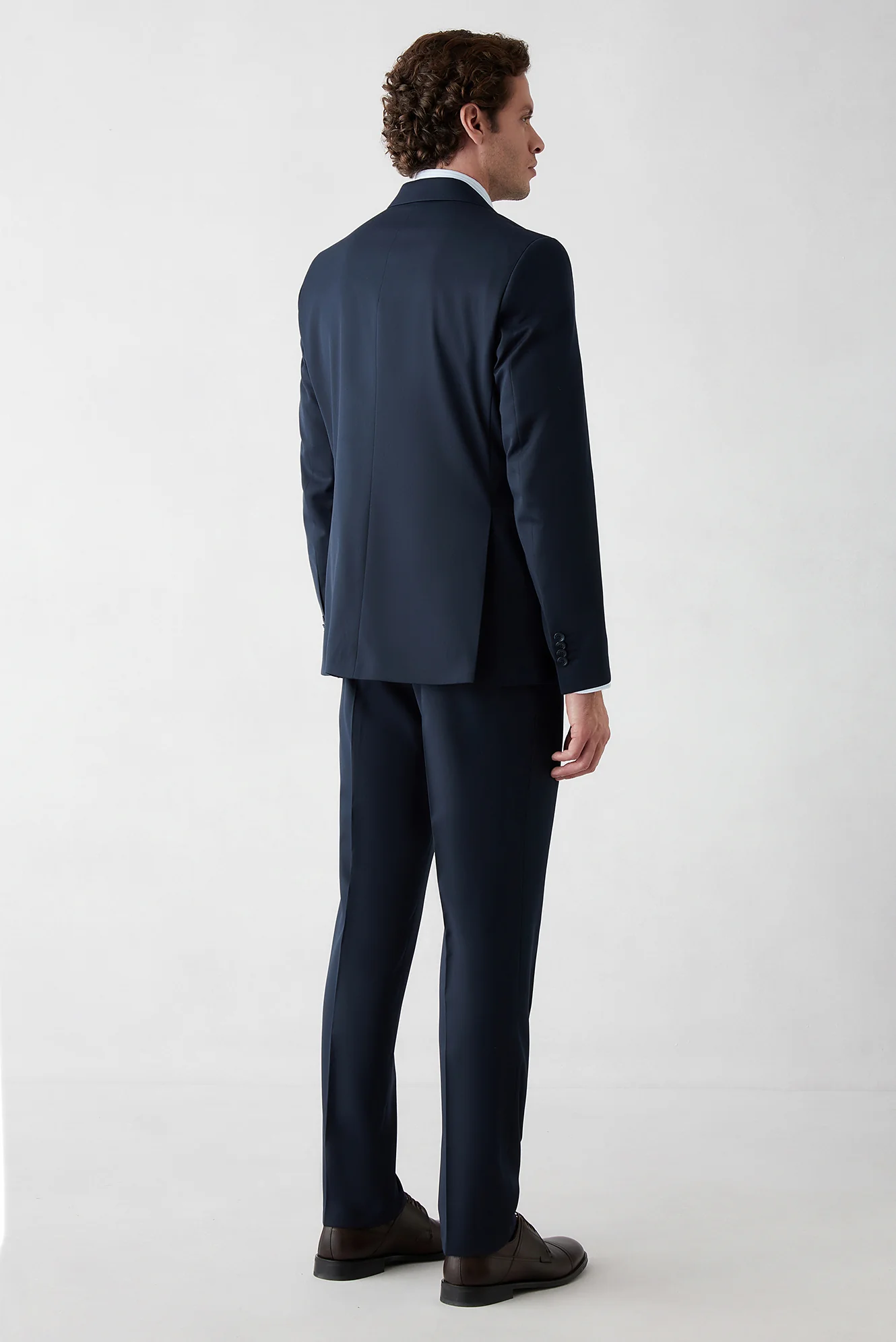 Koyu Lacivert 7 Drop Slim Fit Dar Kesim Mono Yaka Likralı Düz Takım Elbise - Image 6