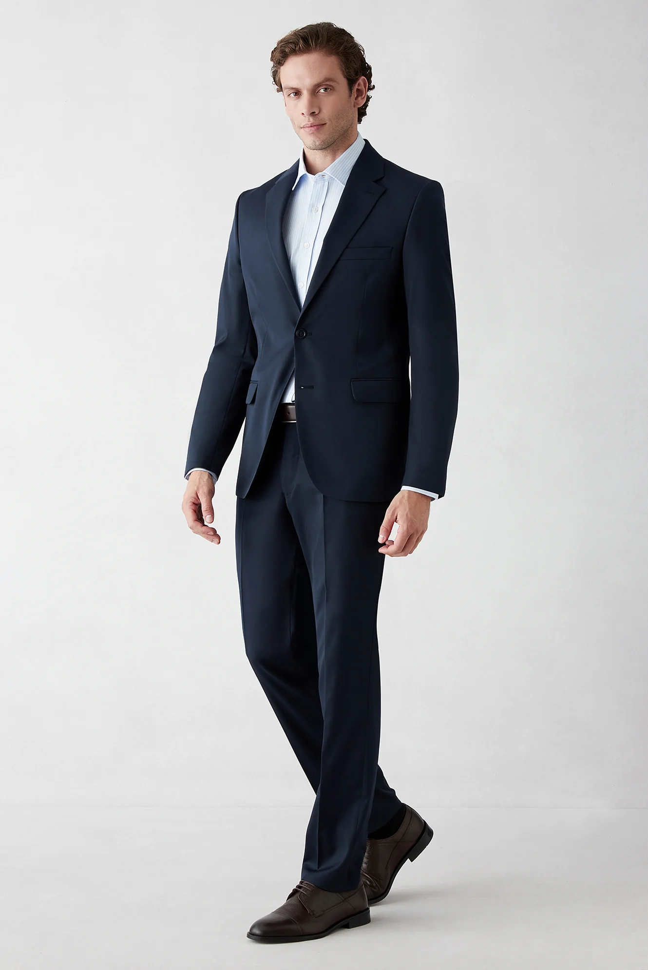 Koyu Lacivert 7 Drop Slim Fit Dar Kesim Mono Yaka Likralı Düz Takım Elbise - Image 7