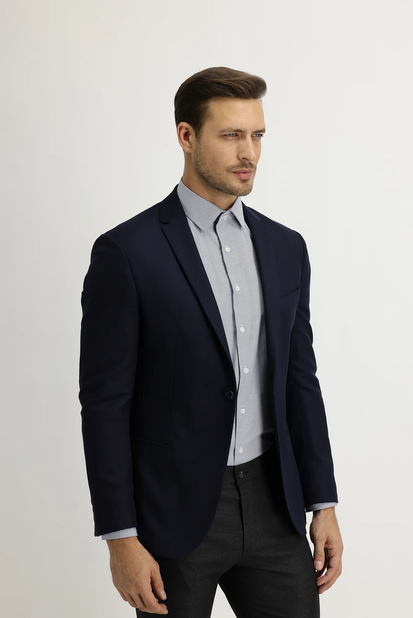 Koyu Lacivert 7 Drop Super Slim Fit Eksra Dar Kesim Fit Spor Ceket - Image 2